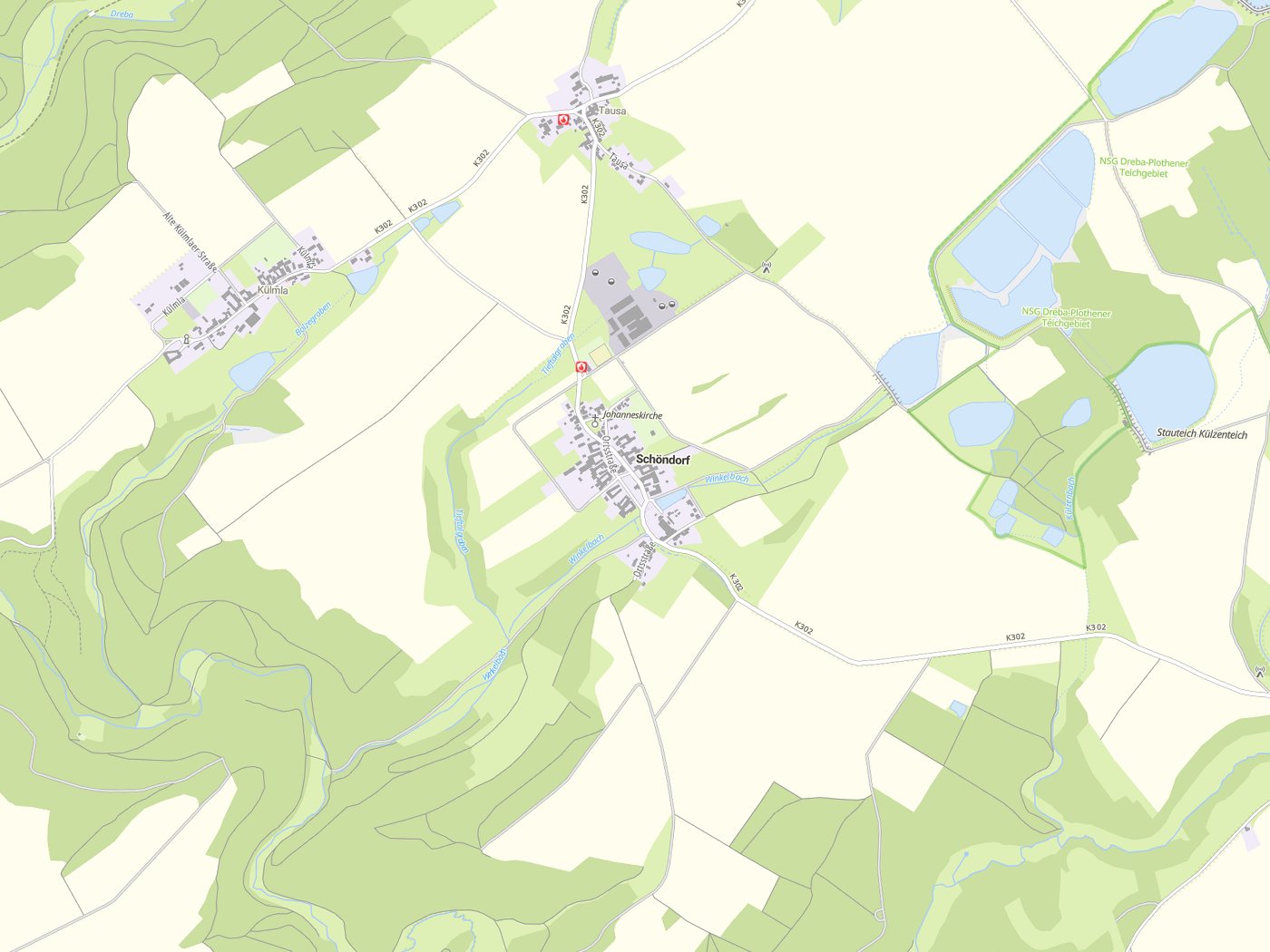 Kartenausschnitt Schöndorf mit Gewässern