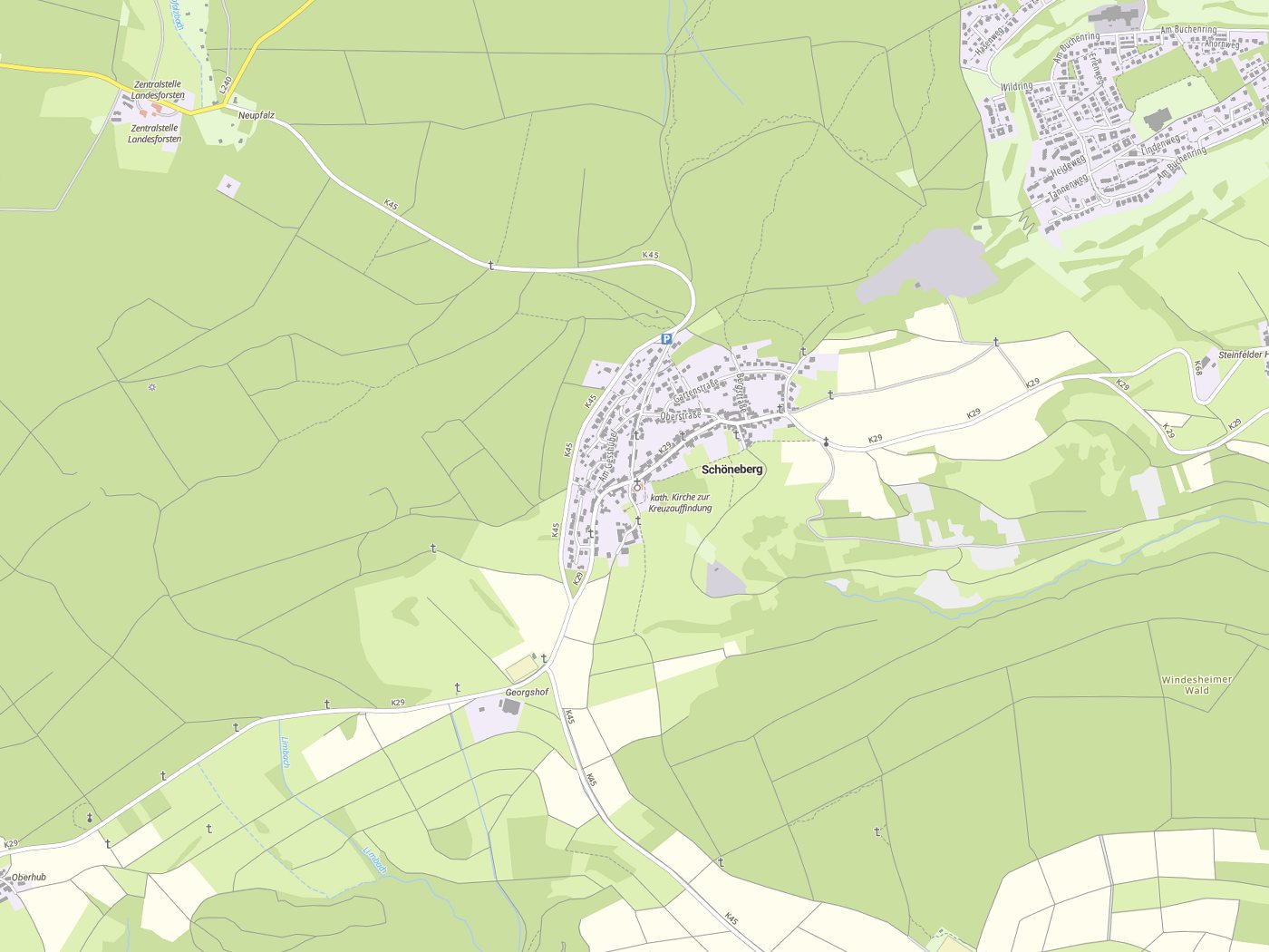 Kartenausschnitt Schöneberg mit Gewässern