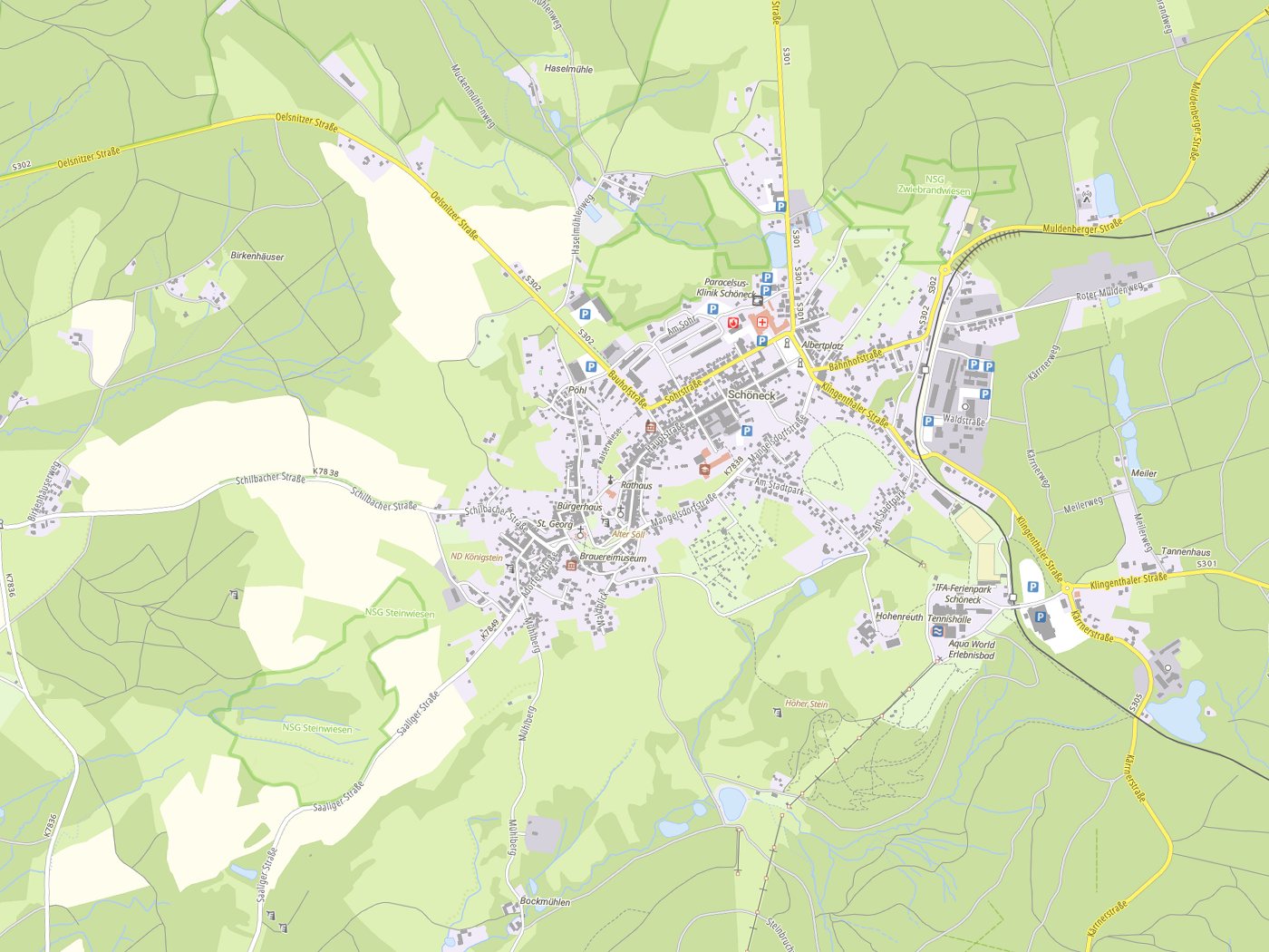 Kartenausschnitt Schöneck/Vogtl. mit Gewässern