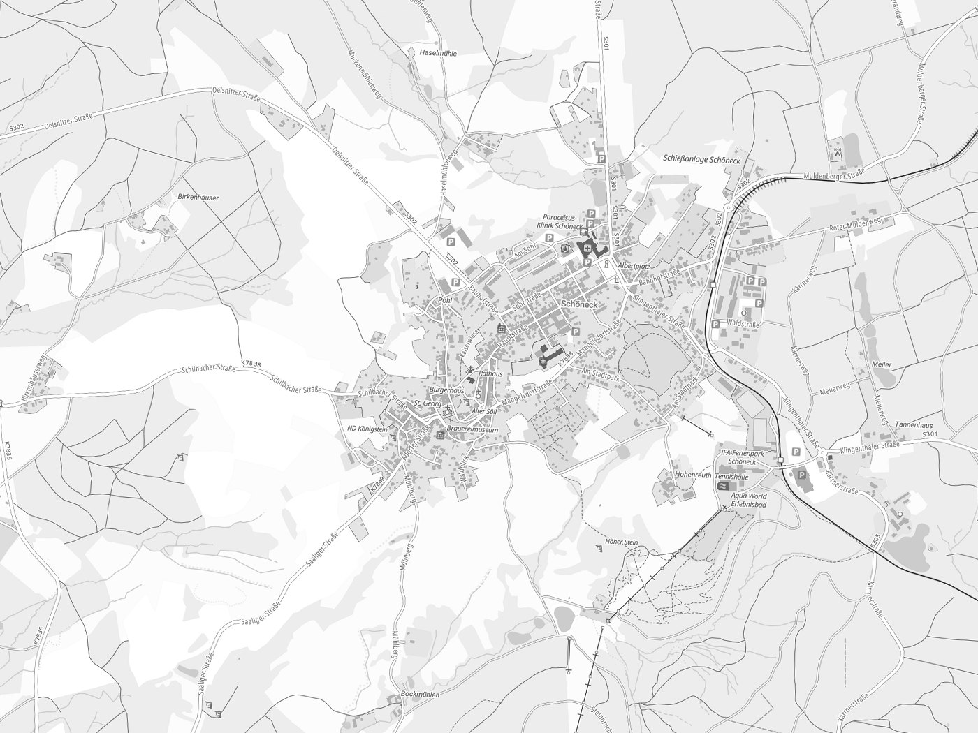 Kartenausschnitt Schöneck/Vogtl. mit Gewässern