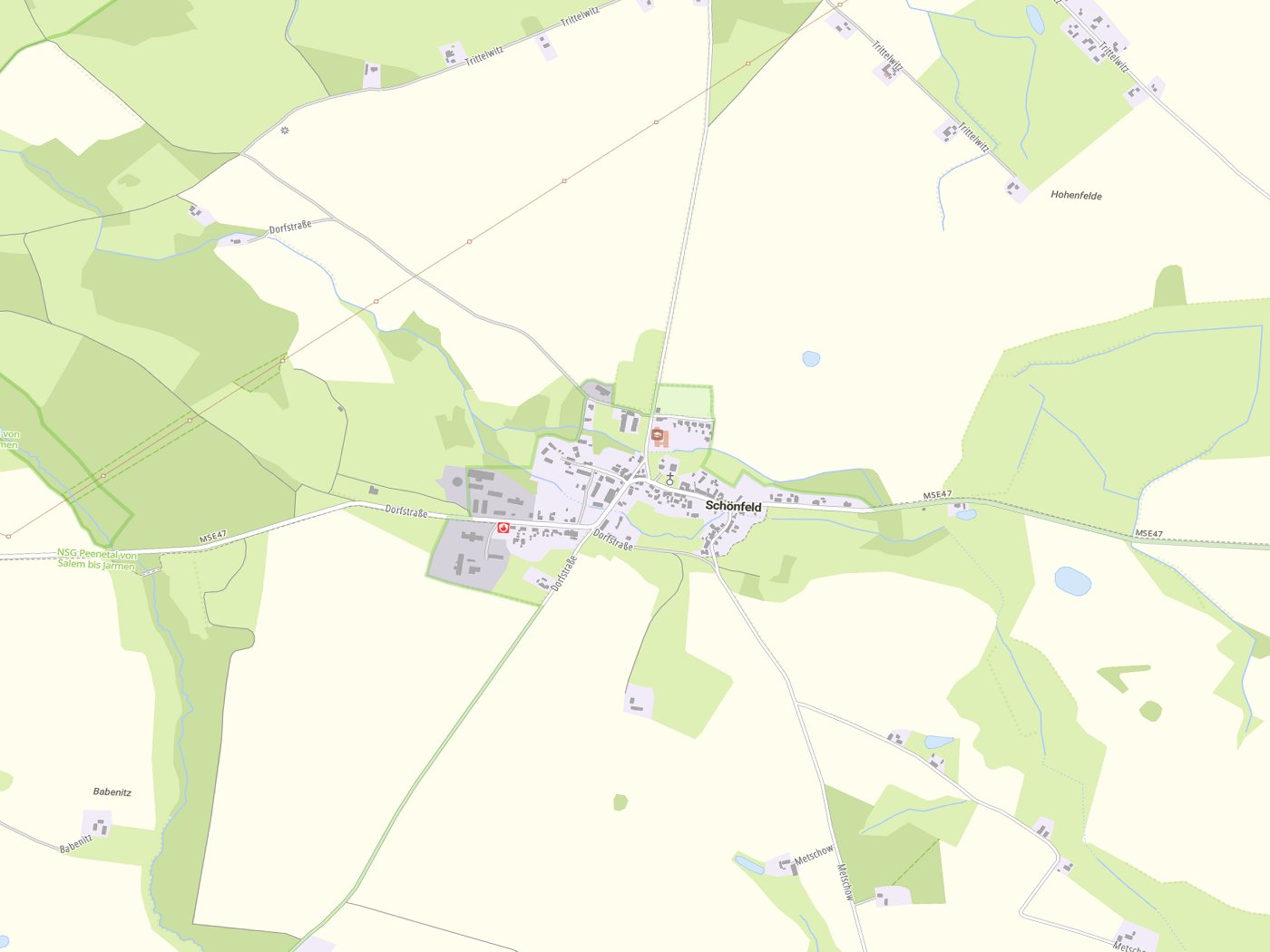Kartenausschnitt Schönfeld mit Gewässern