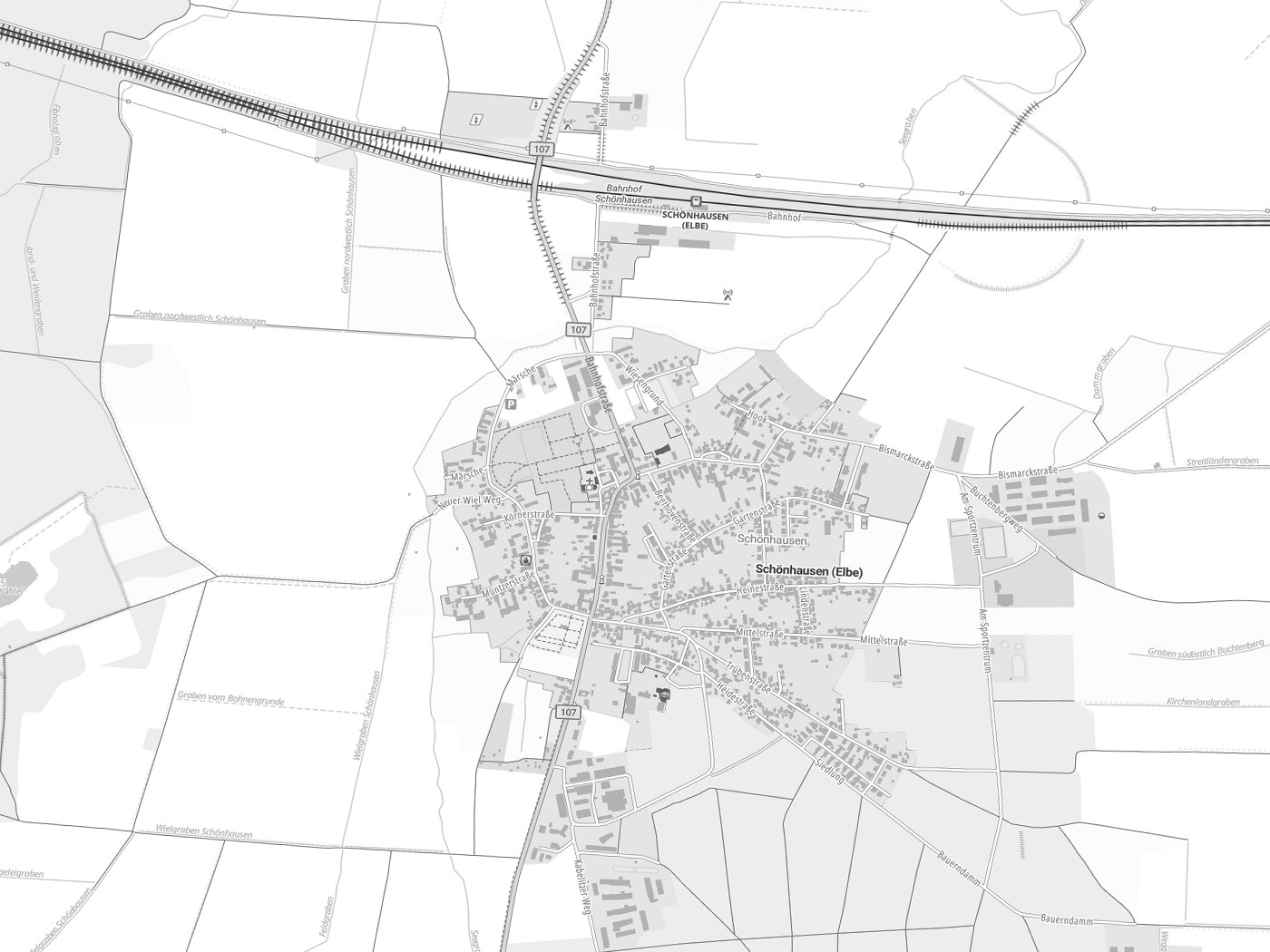 Kartenausschnitt Schönhausen (Elbe) mit Gewässern