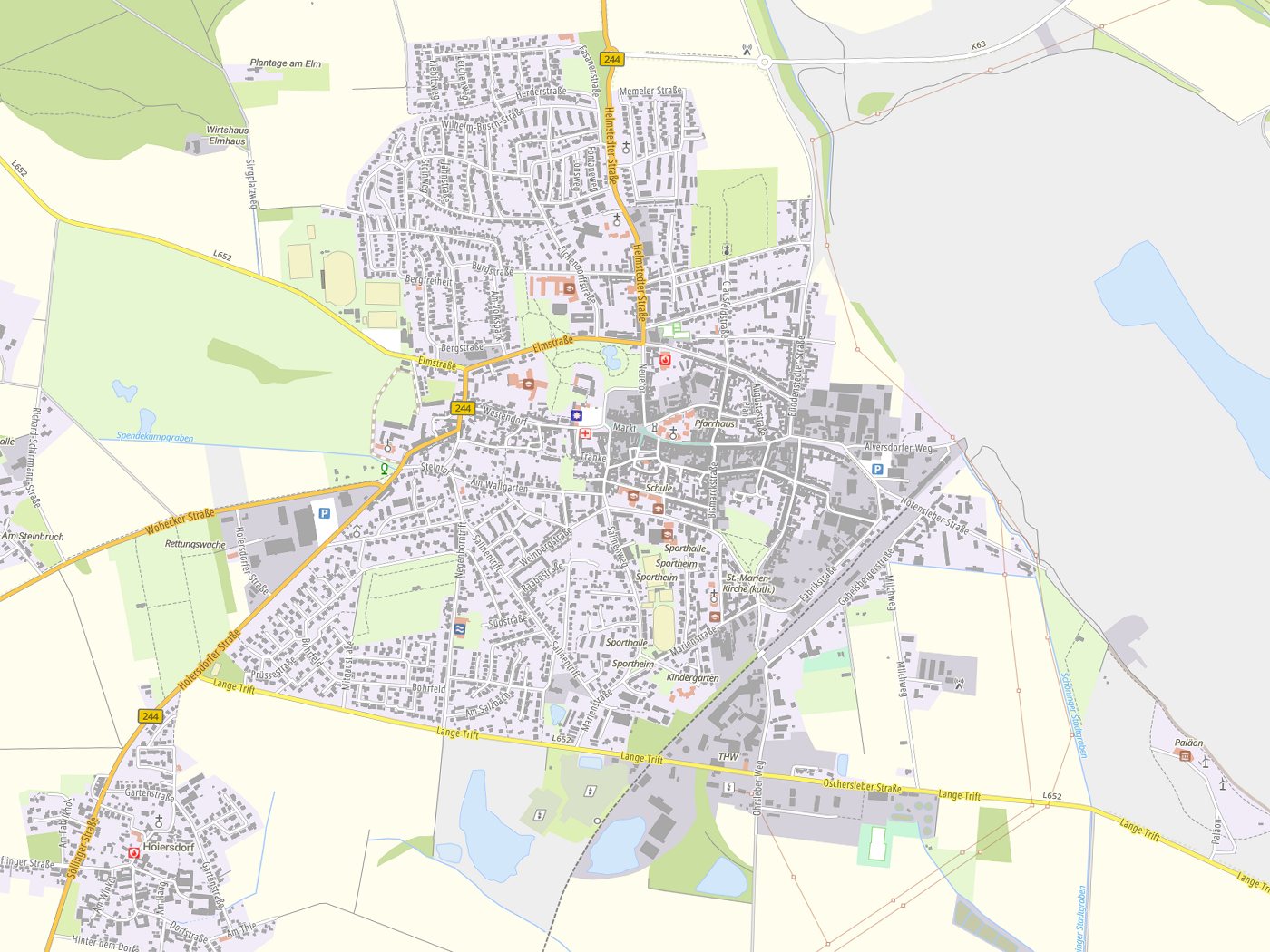 Kartenausschnitt Schöningen mit Gewässern