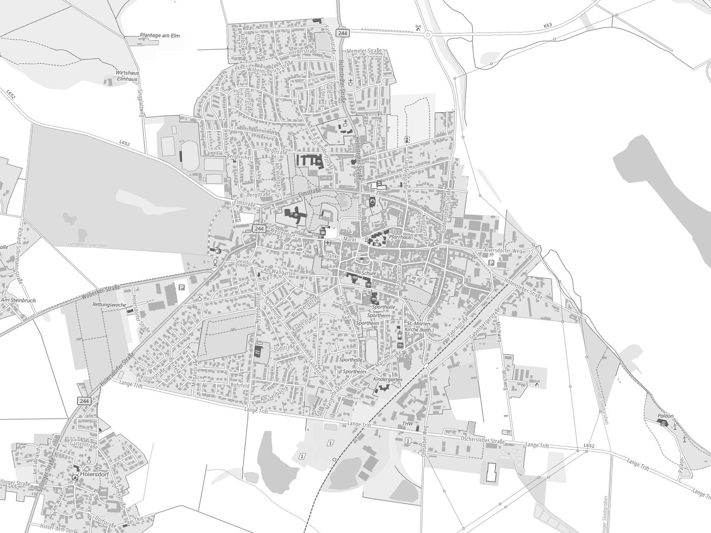 Kartenausschnitt Schöningen mit Gewässern