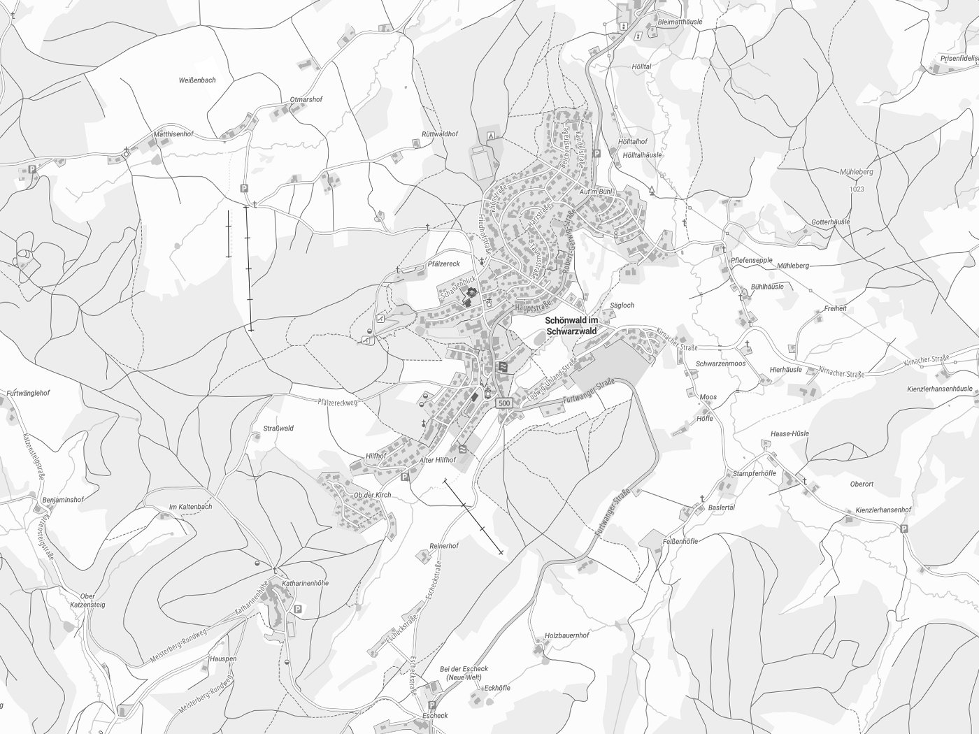 Kartenausschnitt Schönwald im Schwarzwald mit Gewässern