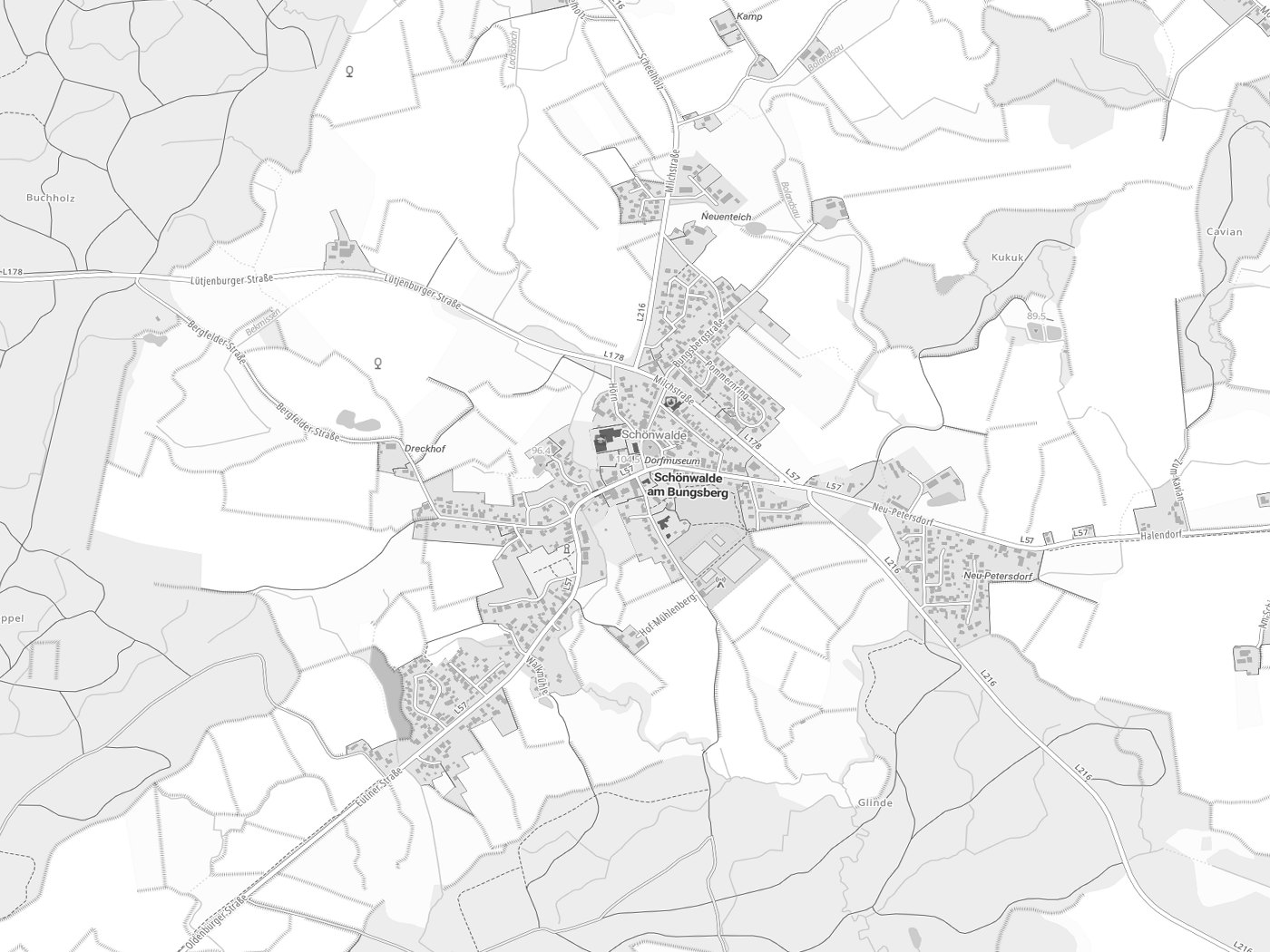 Kartenausschnitt Schönwalde am Bungsberg mit Gewässern