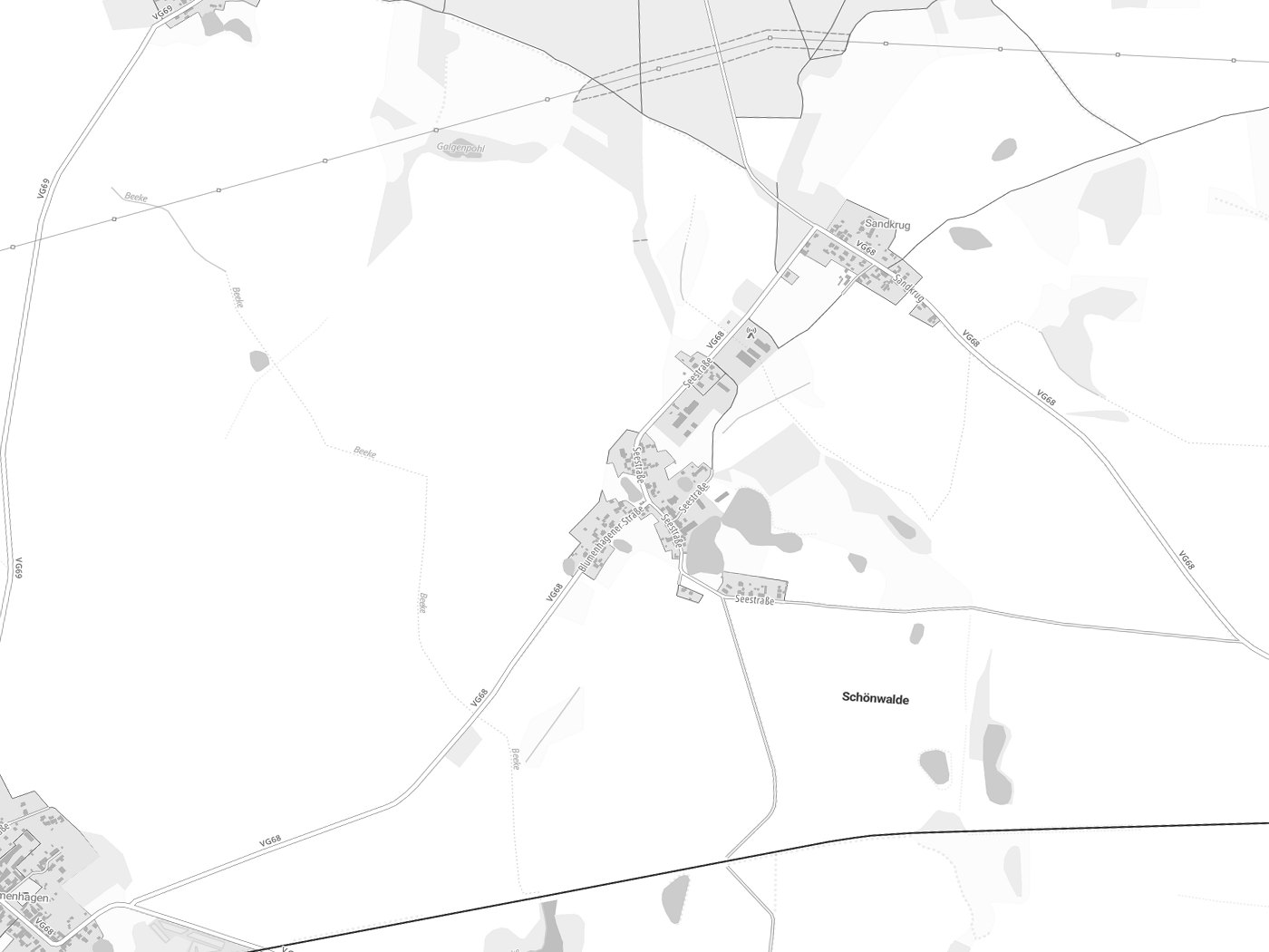 Kartenausschnitt Schönwalde mit Gewässern