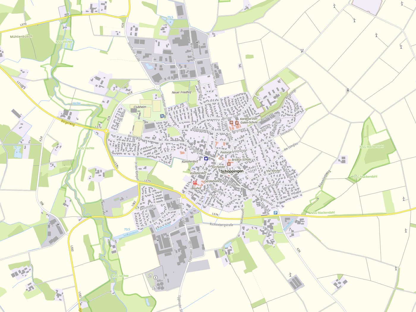 Kartenausschnitt Schöppingen mit Gewässern