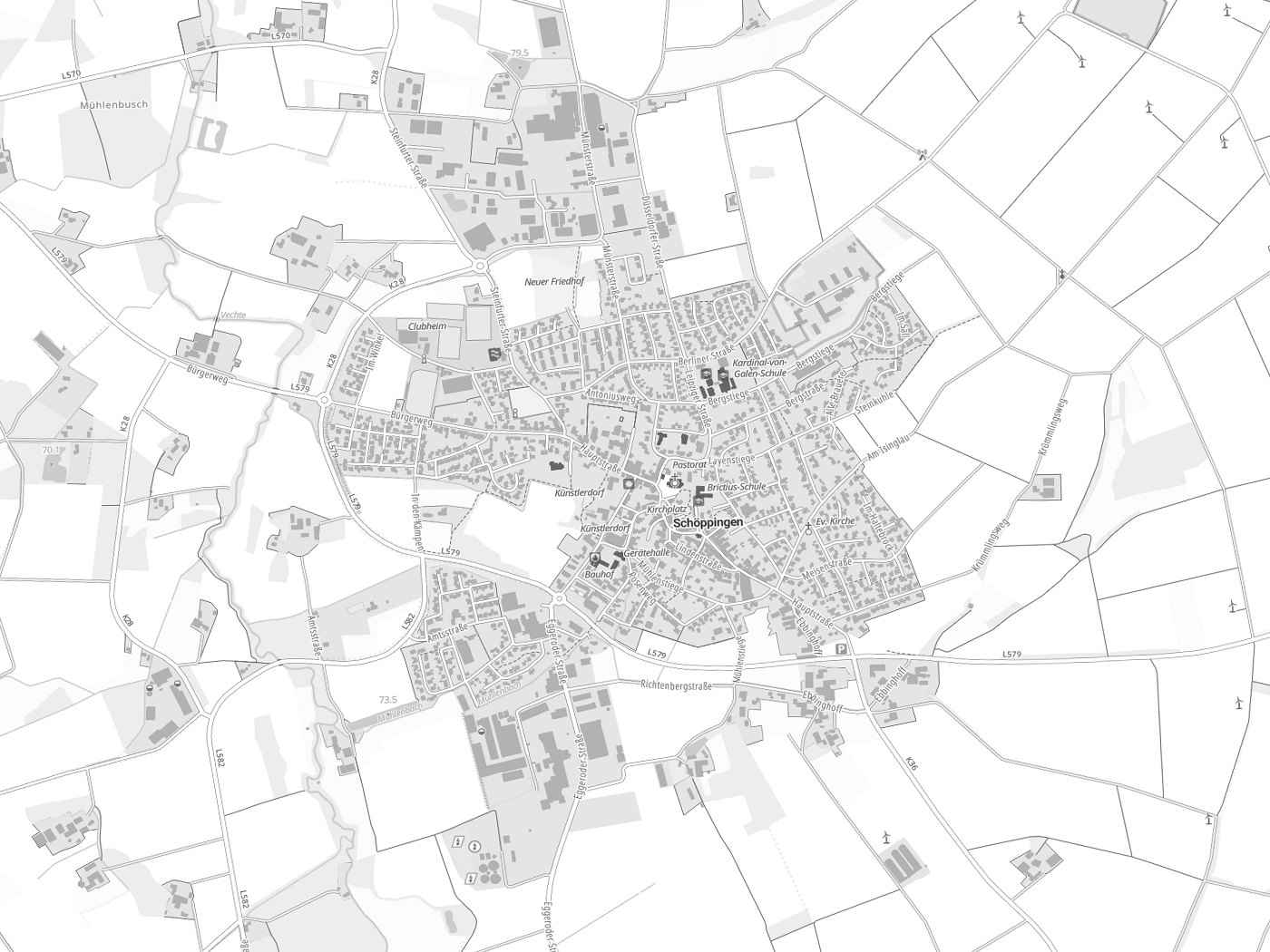 Kartenausschnitt Schöppingen mit Gewässern