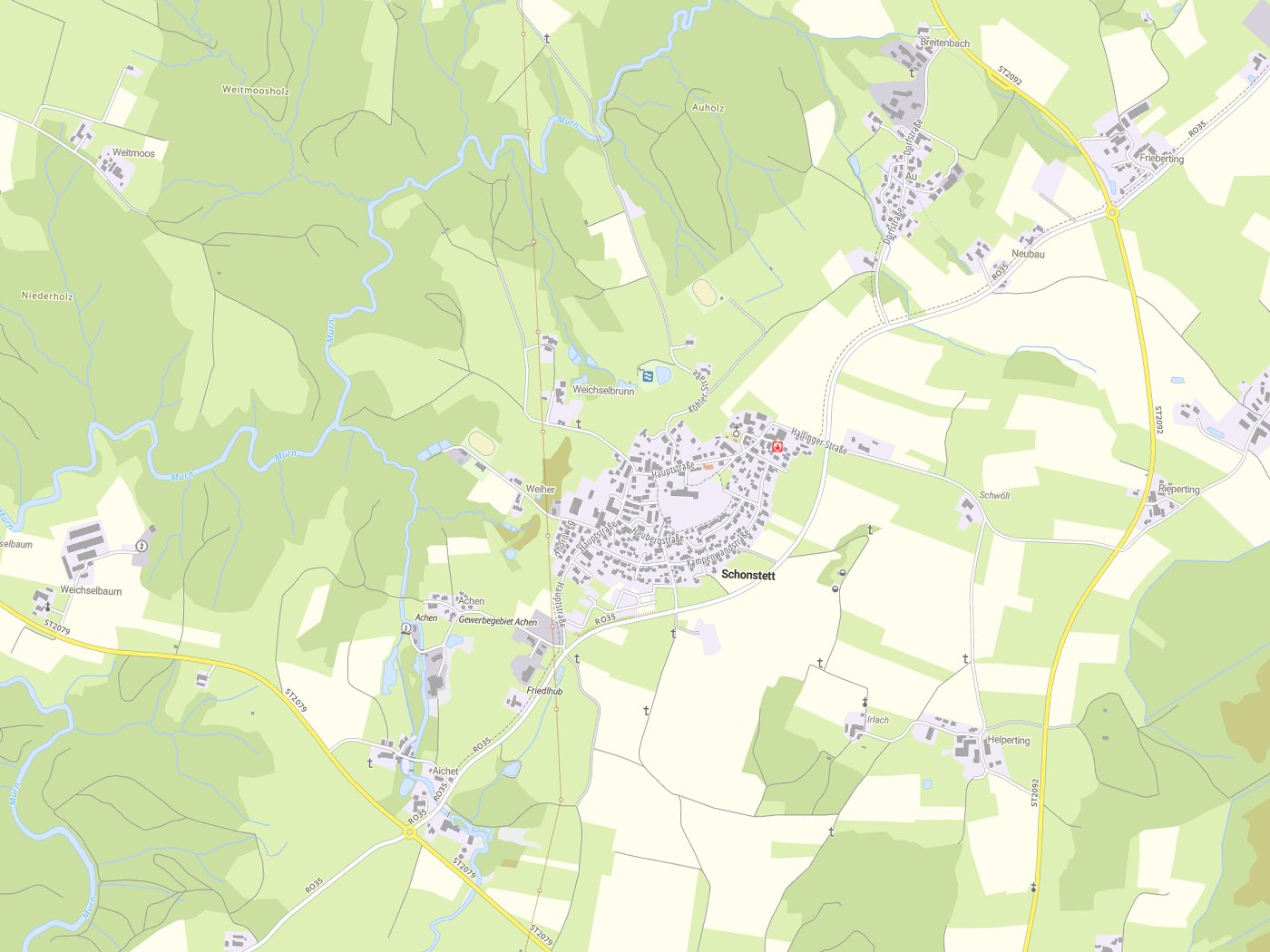 Kartenausschnitt Schonstett mit Gewässern