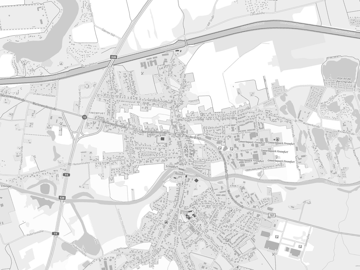 Kartenausschnitt Schorfheide mit Gewässern