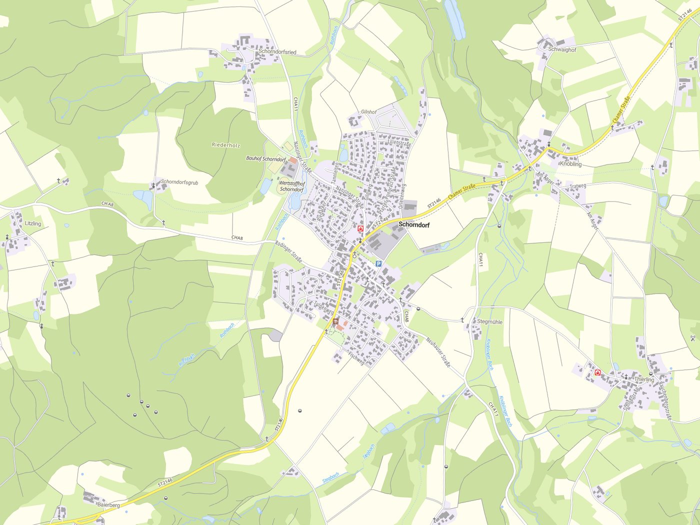 Kartenausschnitt Schorndorf mit Gewässern