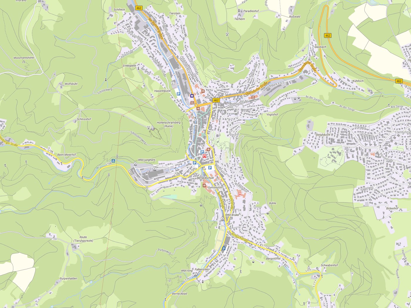 Kartenausschnitt Schramberg mit Gewässern