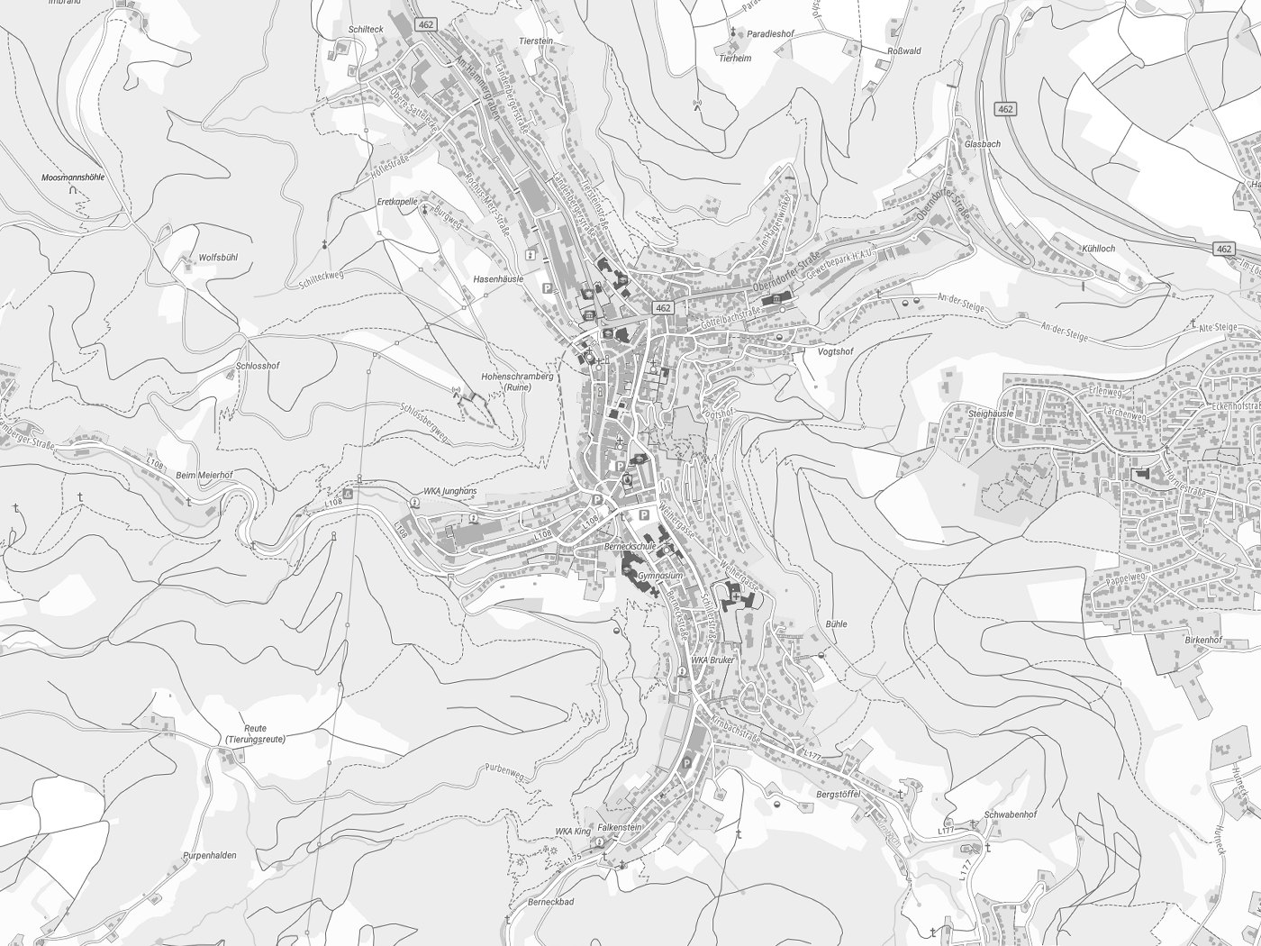Kartenausschnitt Schramberg mit Gewässern