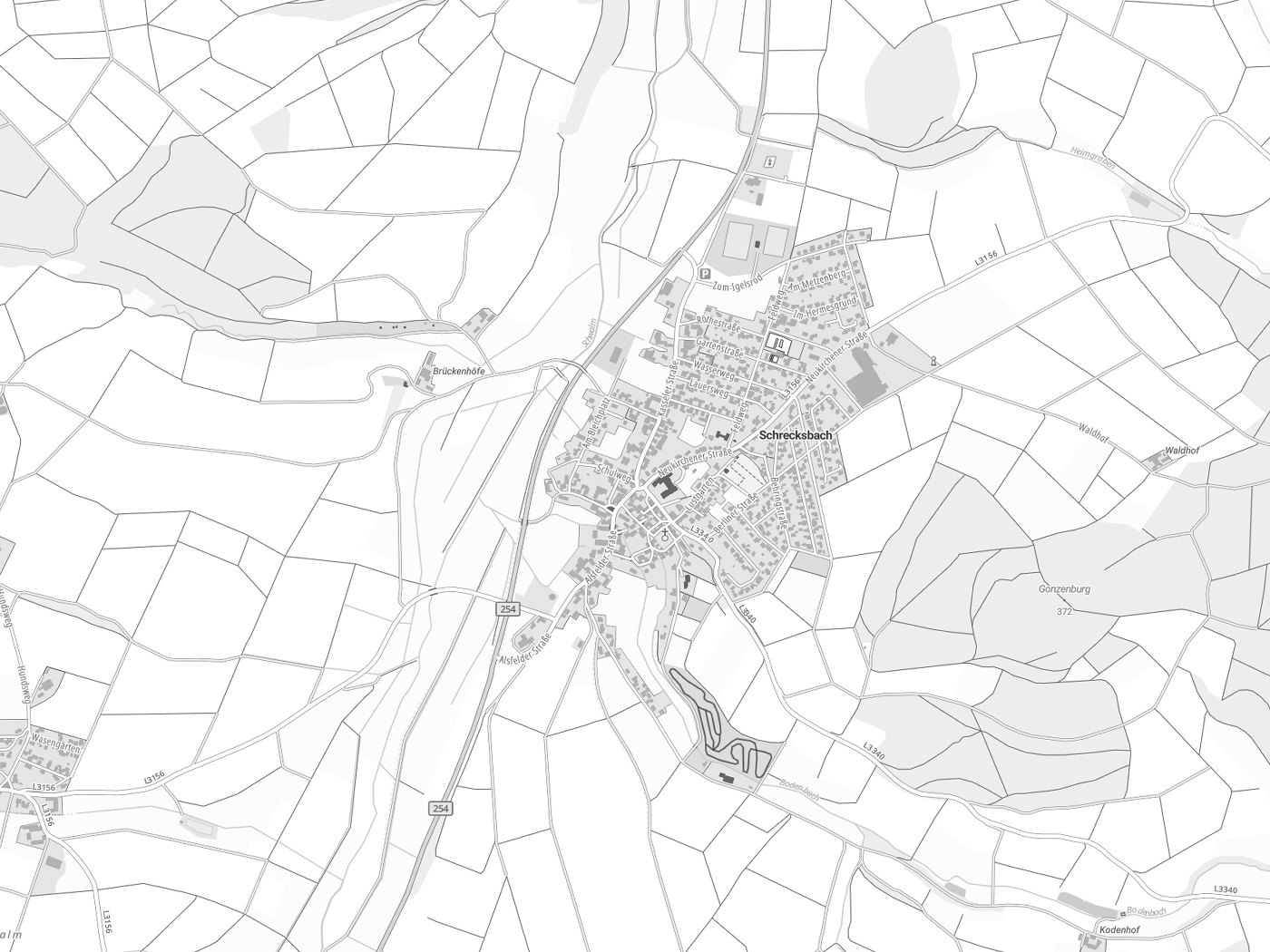 Kartenausschnitt Schrecksbach mit Gewässern
