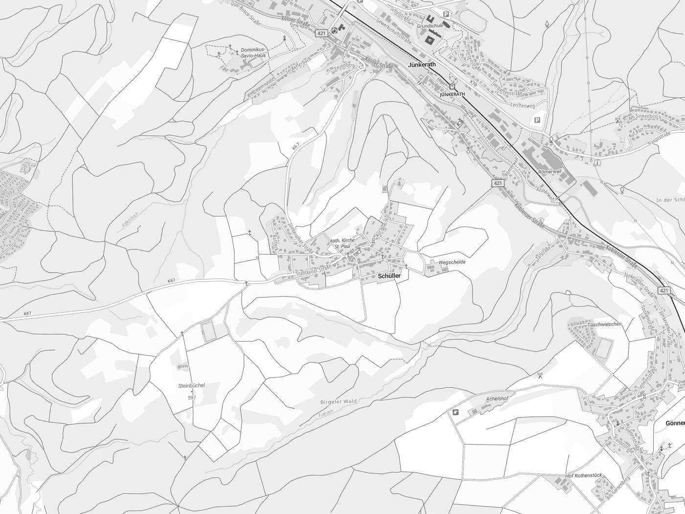 Kartenausschnitt Schüller mit Gewässern