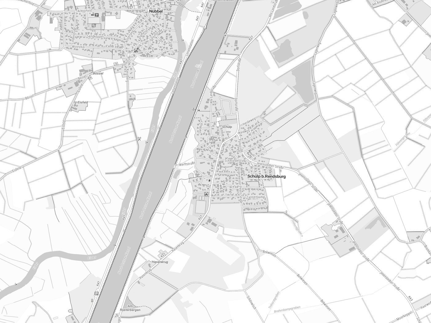 Kartenausschnitt Schülp b. Rendsburg mit Gewässern