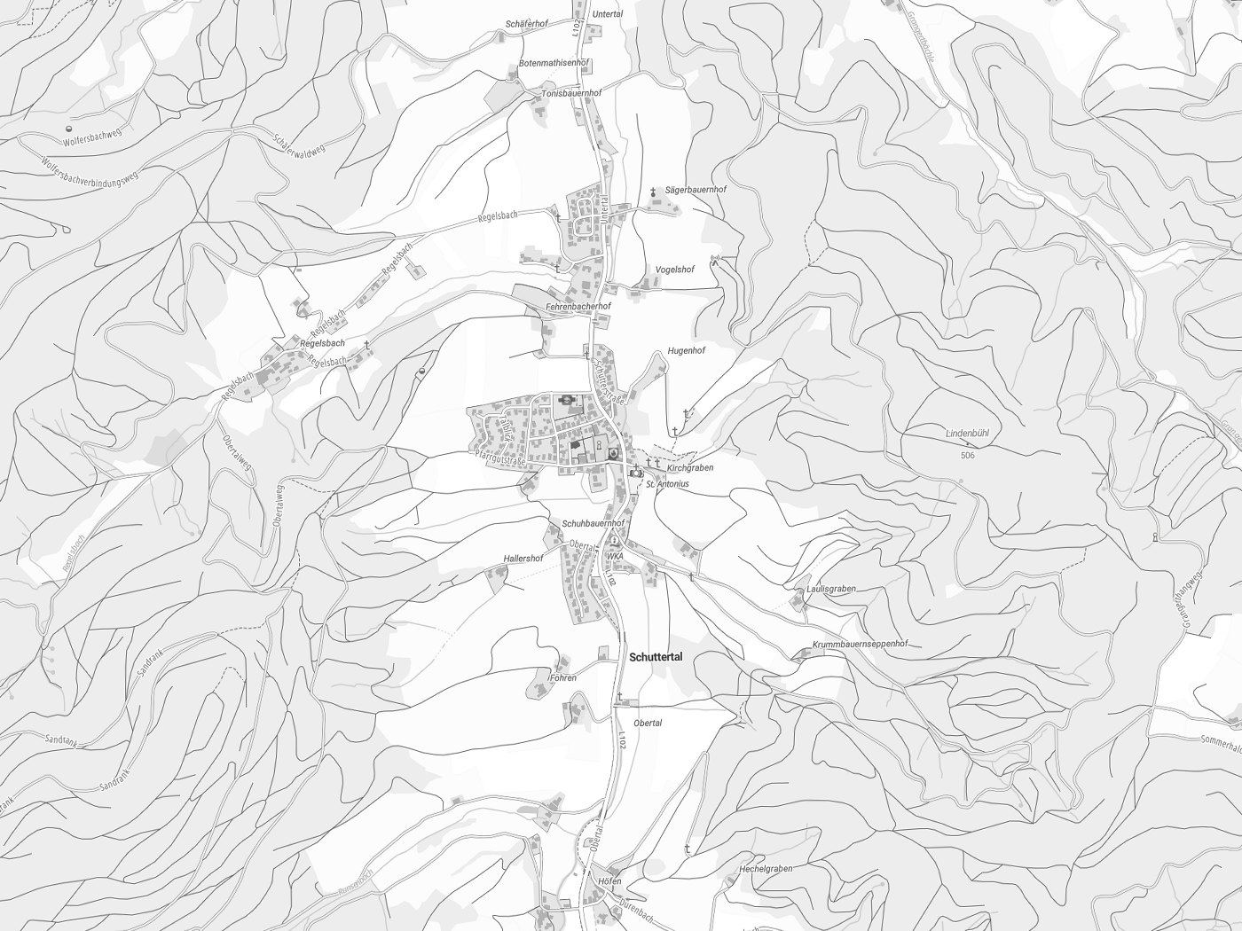 Kartenausschnitt Schuttertal mit Gewässern
