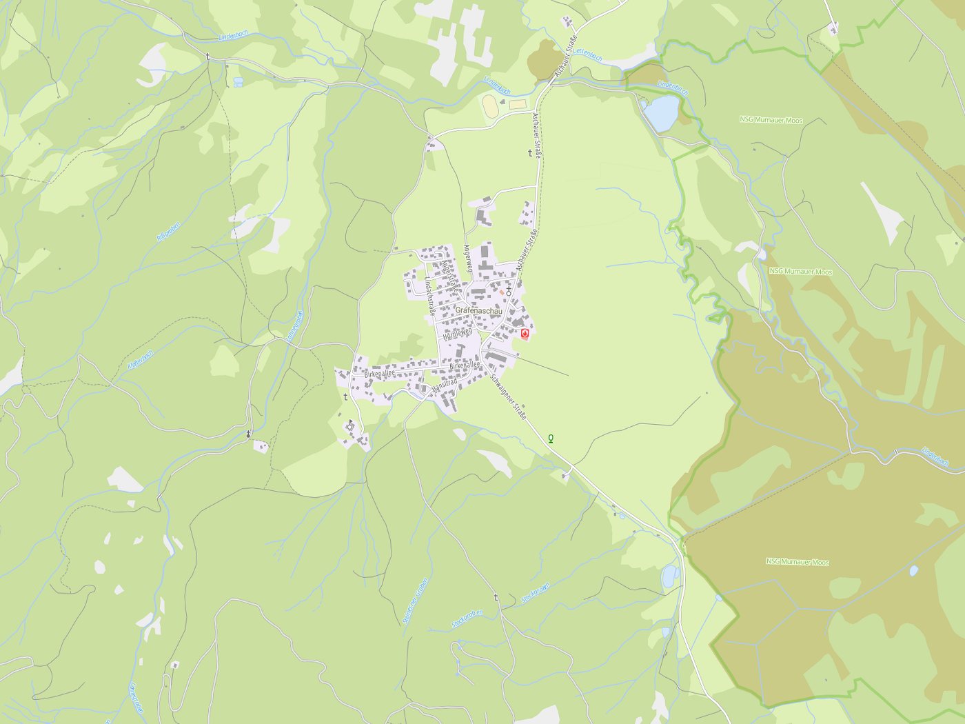 Kartenausschnitt Schwaigen mit Gewässern