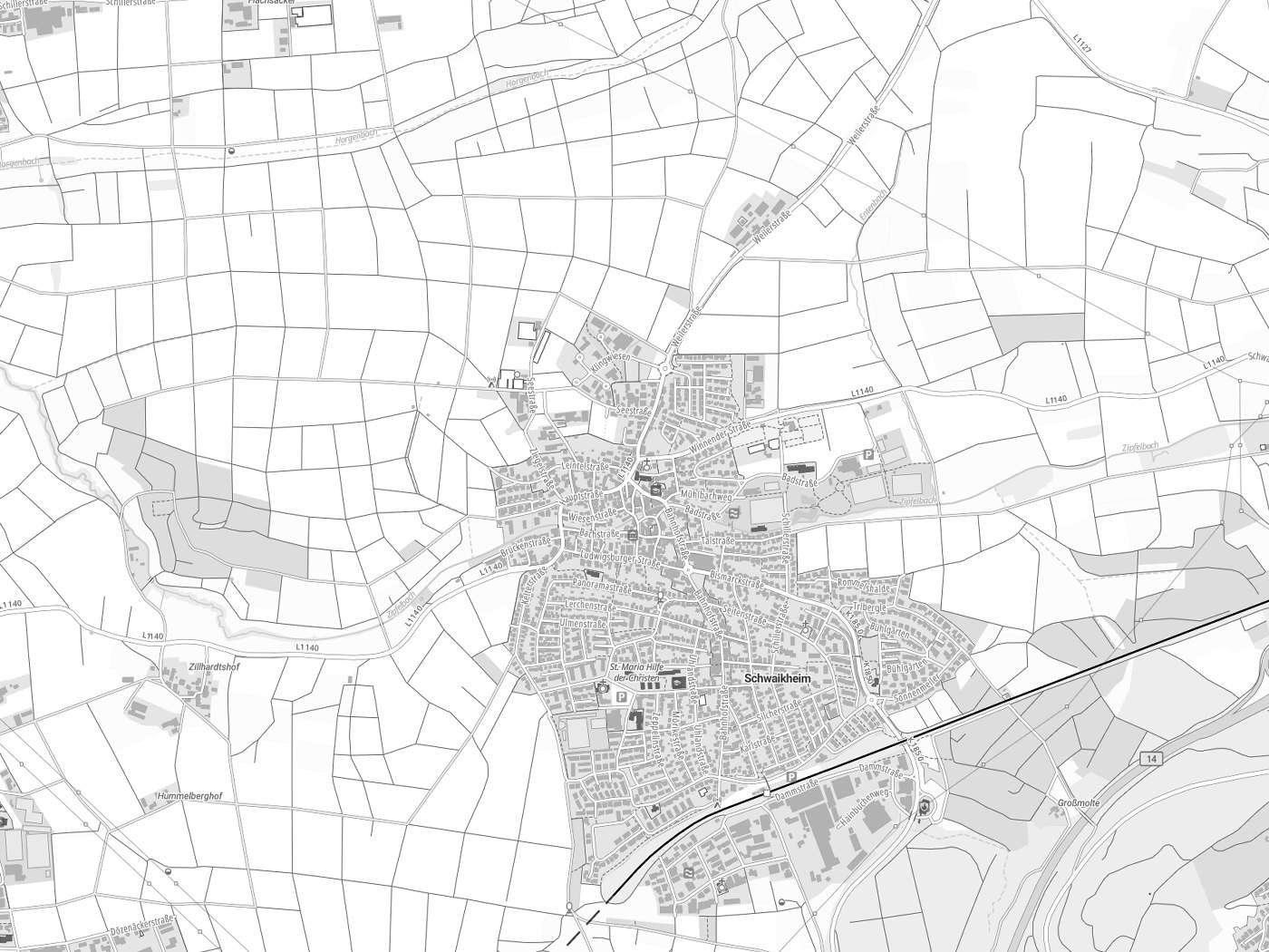 Kartenausschnitt Schwaikheim mit Gewässern