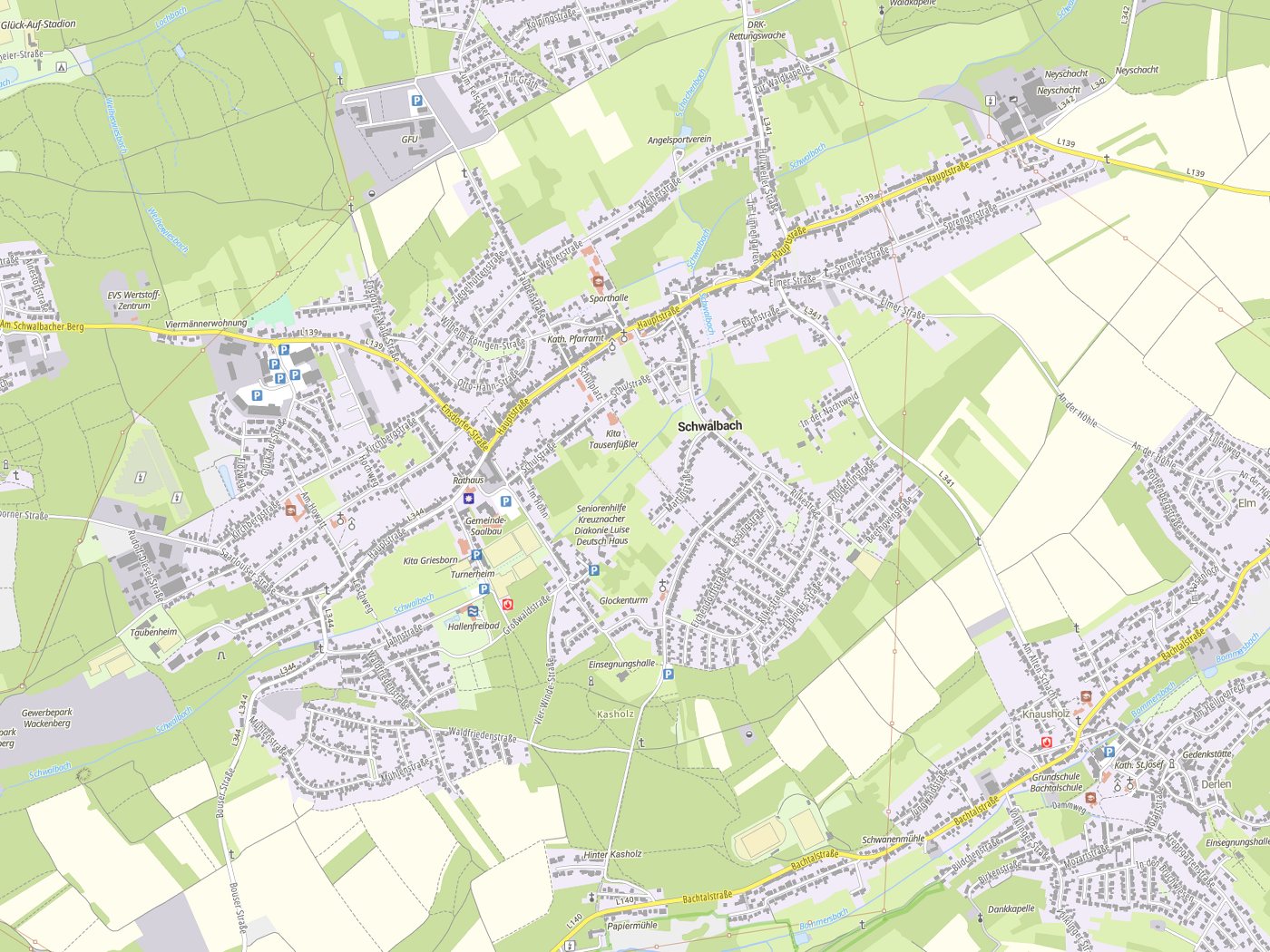 Kartenausschnitt Schwalbach mit Gewässern