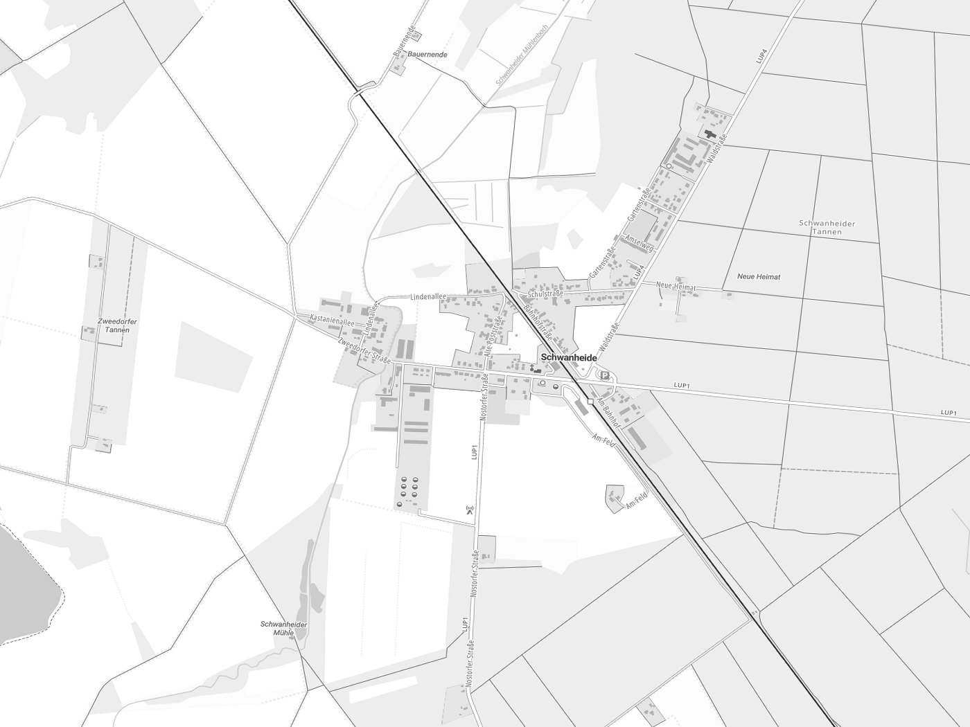 Kartenausschnitt Schwanheide mit Gewässern