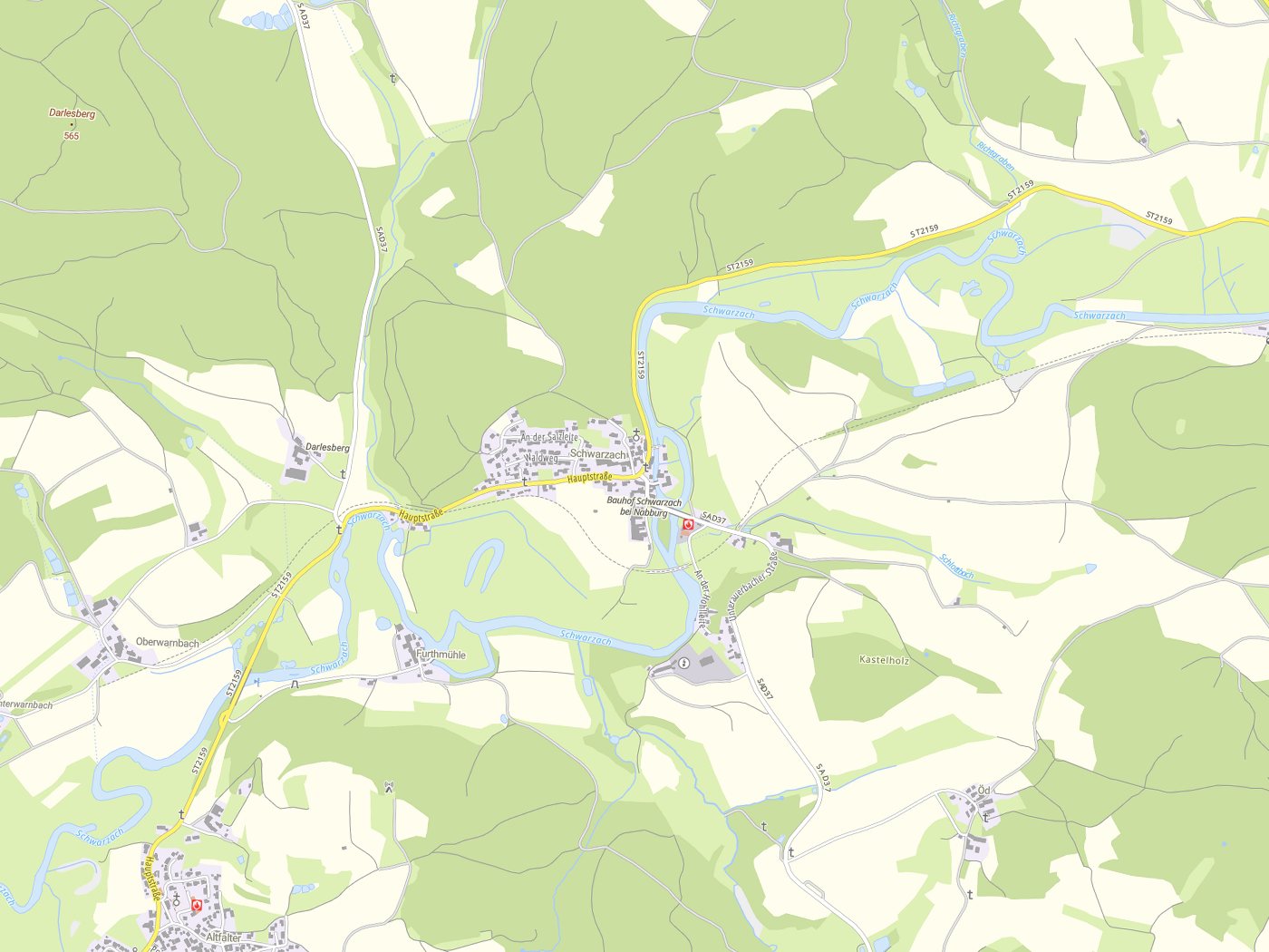 Kartenausschnitt Schwarzach b.Nabburg mit Gewässern