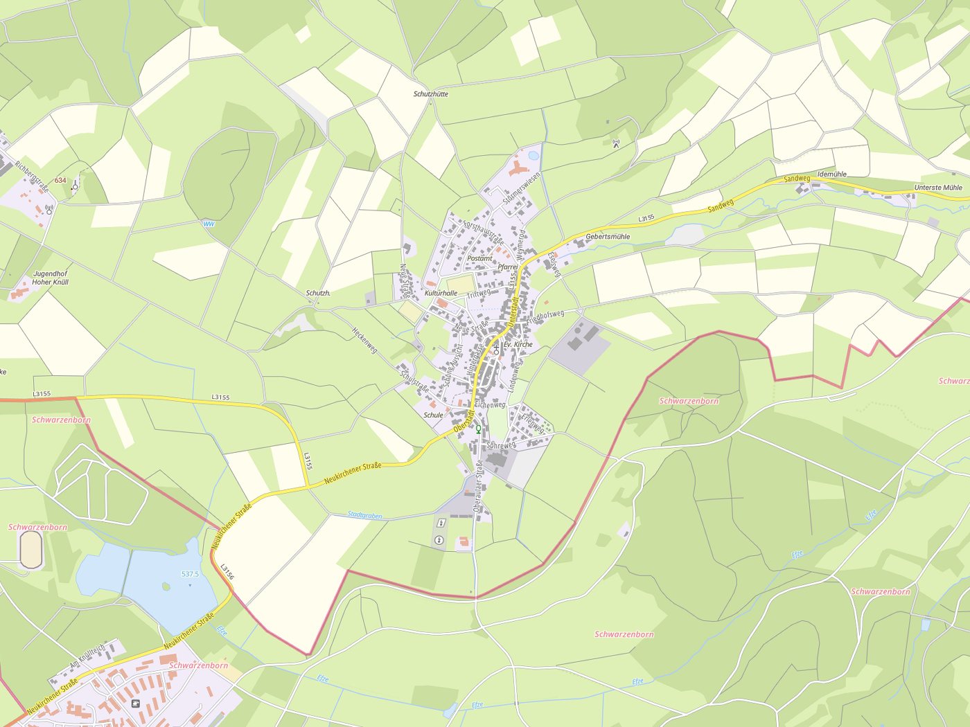 Kartenausschnitt Schwarzenborn mit Gewässern
