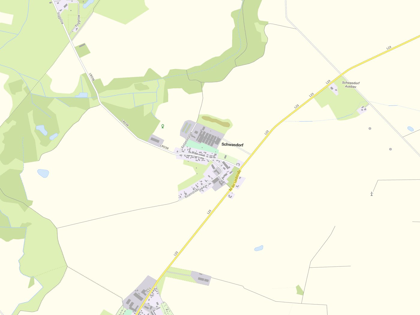 Kartenausschnitt Schwasdorf mit Gewässern