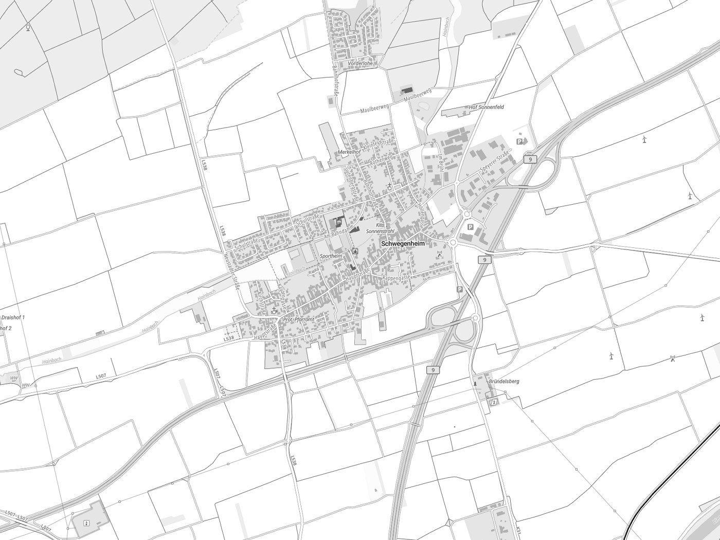 Kartenausschnitt Schwegenheim mit Gewässern