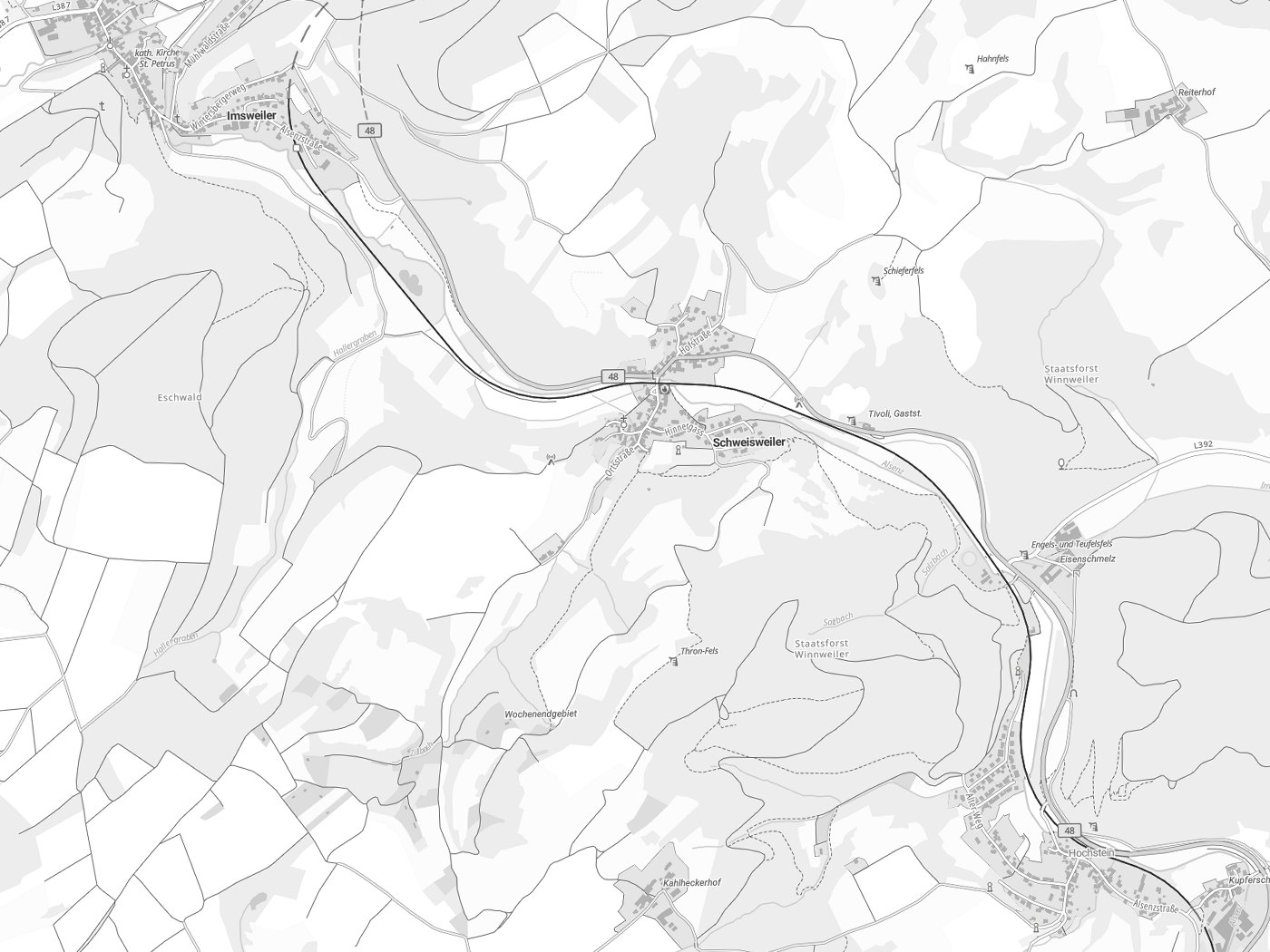 Kartenausschnitt Schweisweiler mit Gewässern
