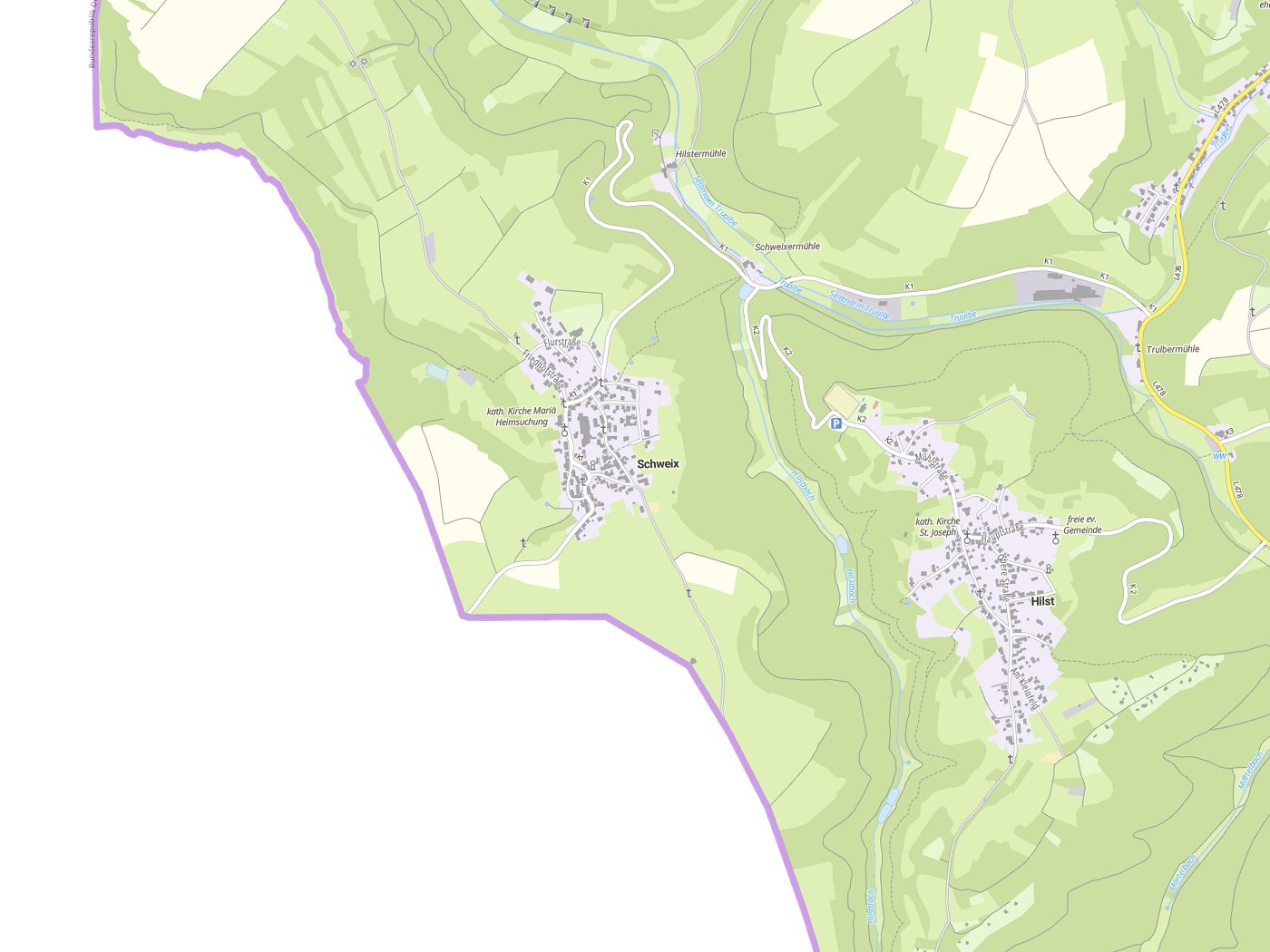 Kartenausschnitt Schweix mit Gewässern