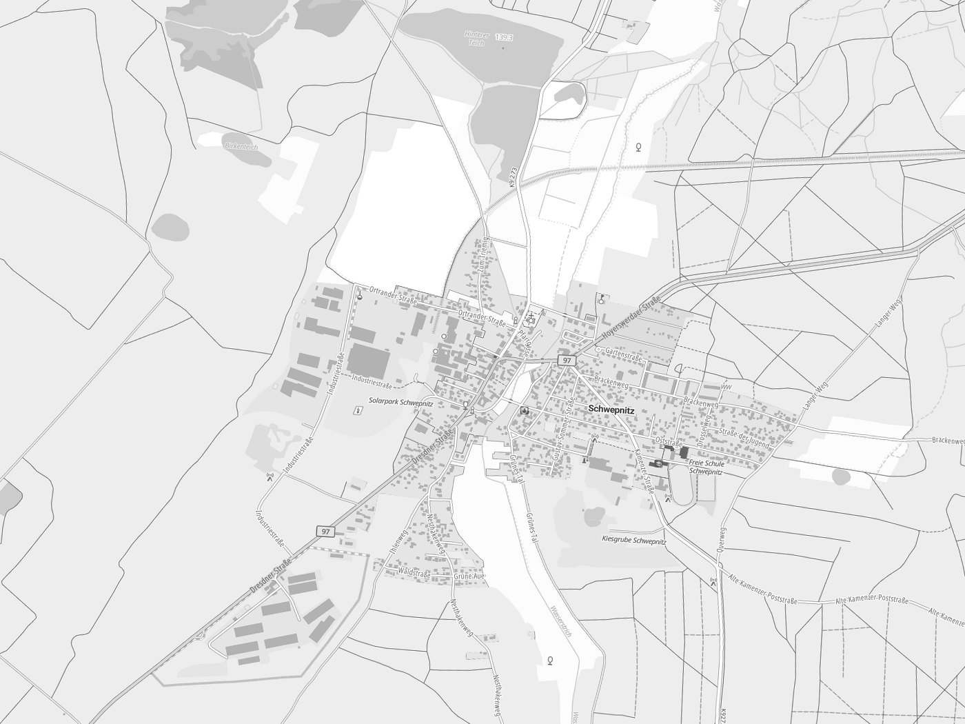 Kartenausschnitt Schwepnitz mit Gewässern