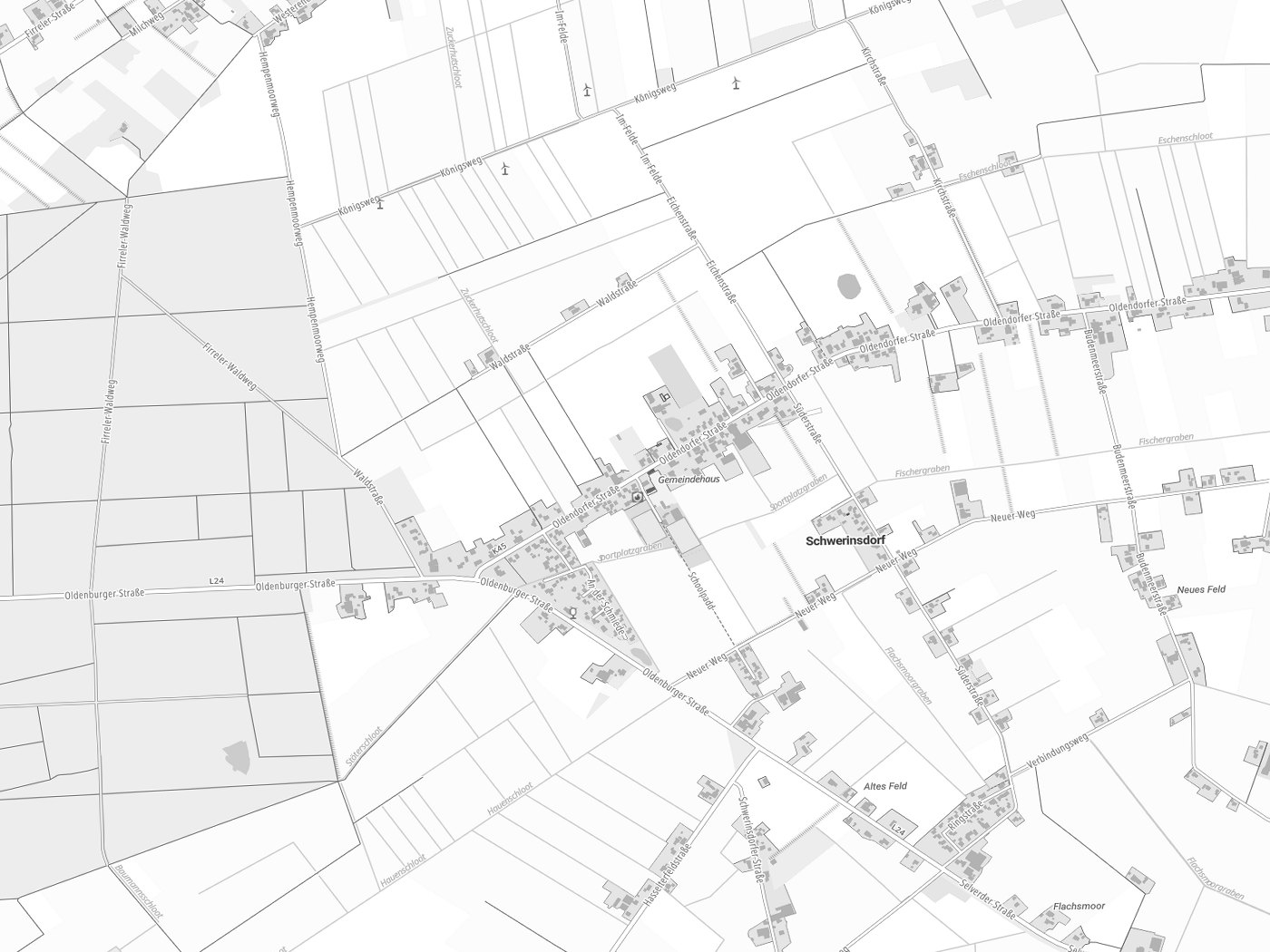 Kartenausschnitt Schwerinsdorf mit Gewässern