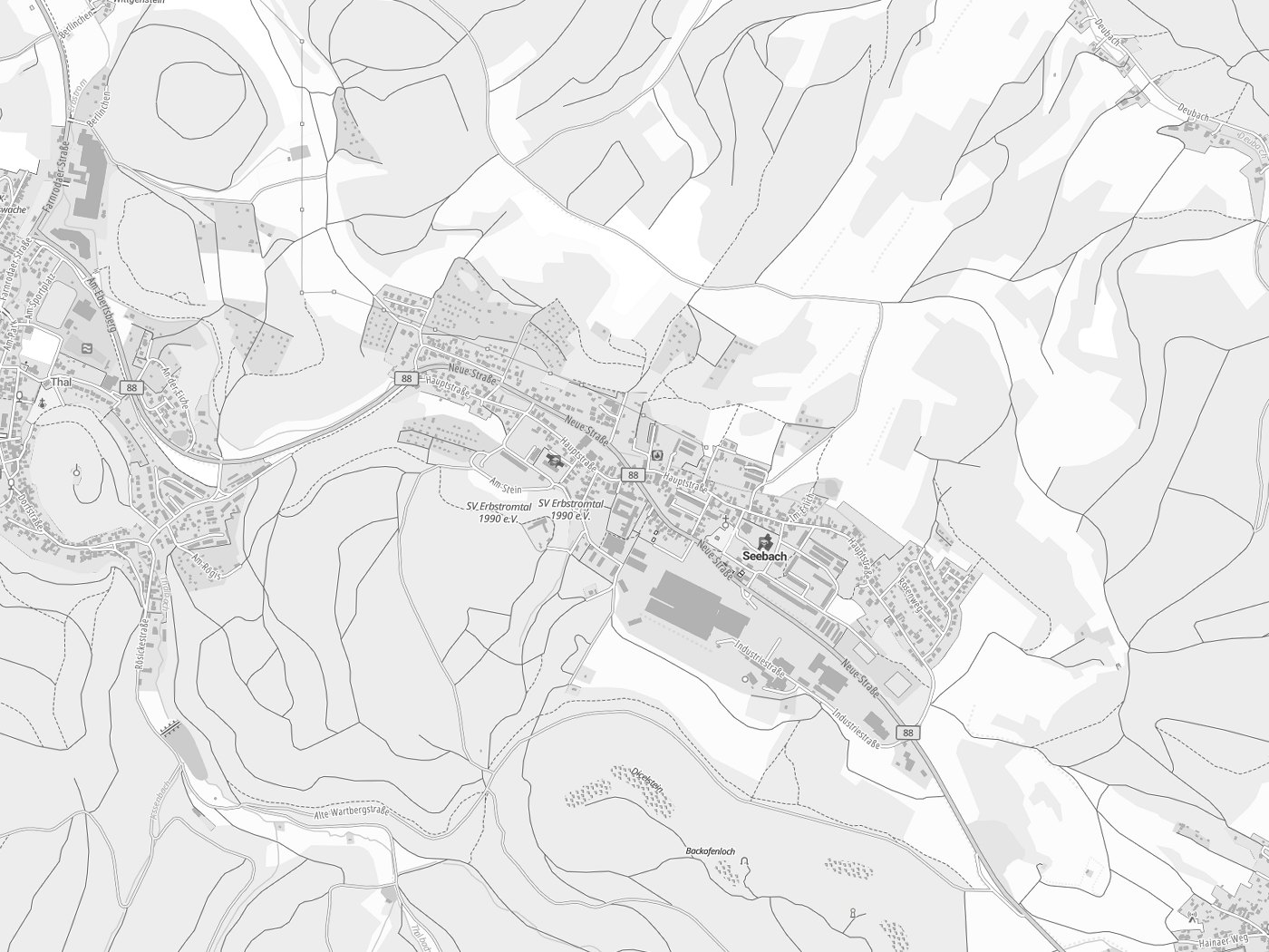 Kartenausschnitt Seebach mit Gewässern