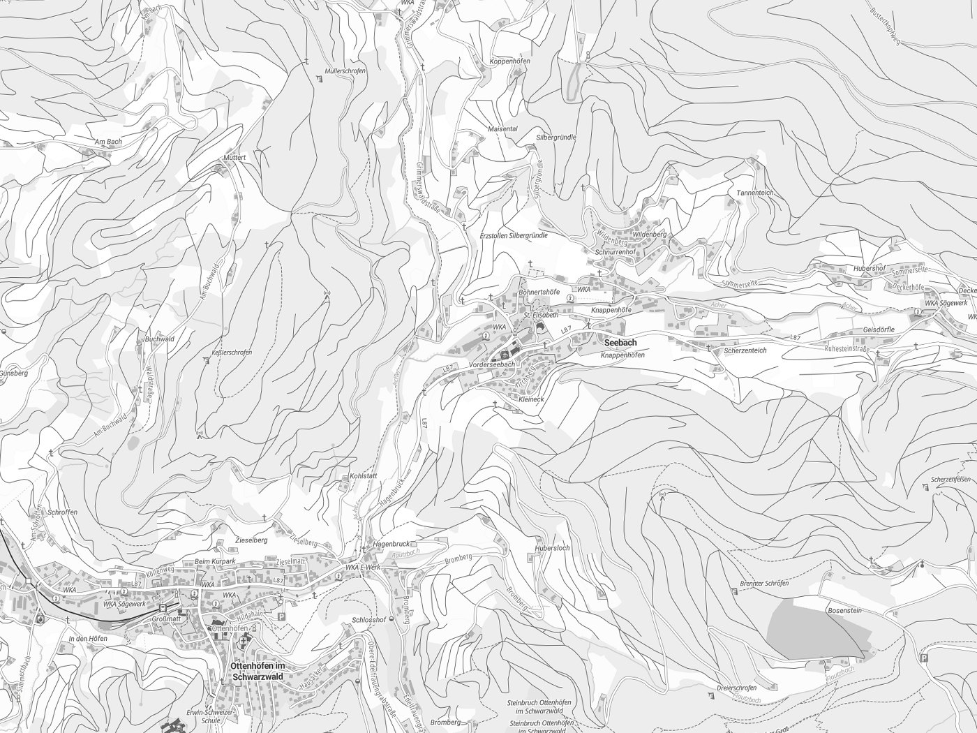Kartenausschnitt Seebach mit Gewässern