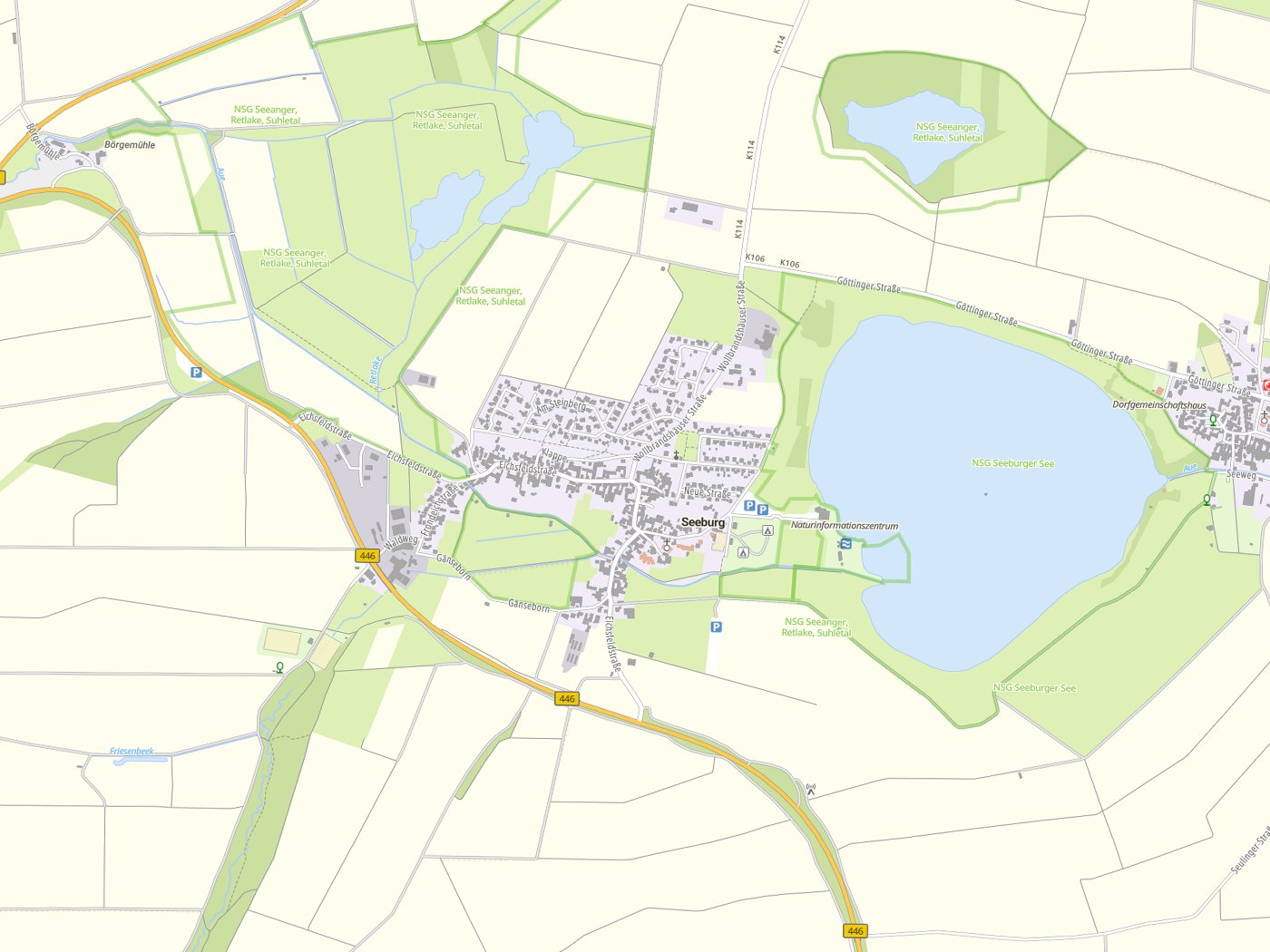 Kartenausschnitt Seeburg mit Gewässern
