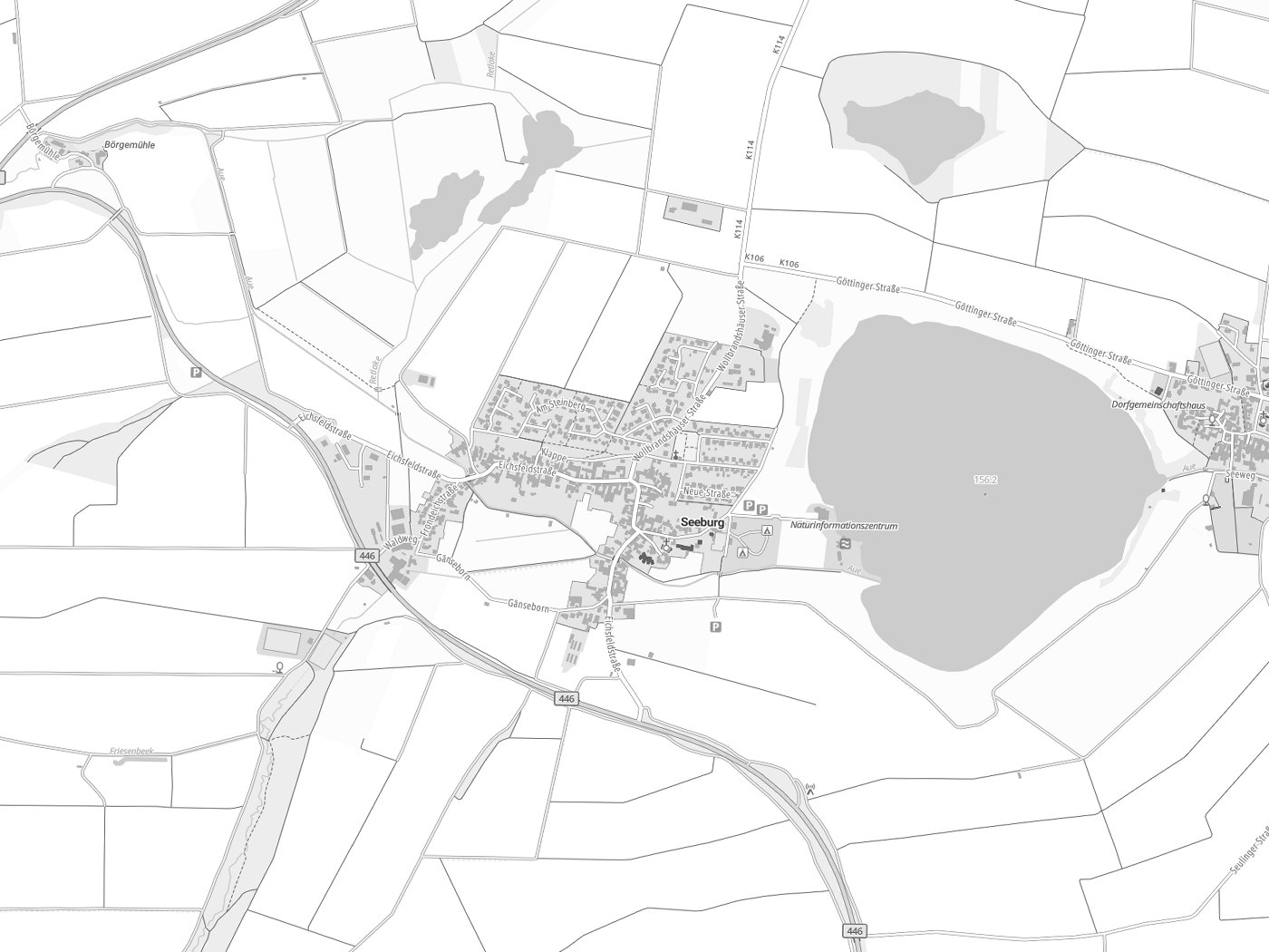 Kartenausschnitt Seeburg mit Gewässern