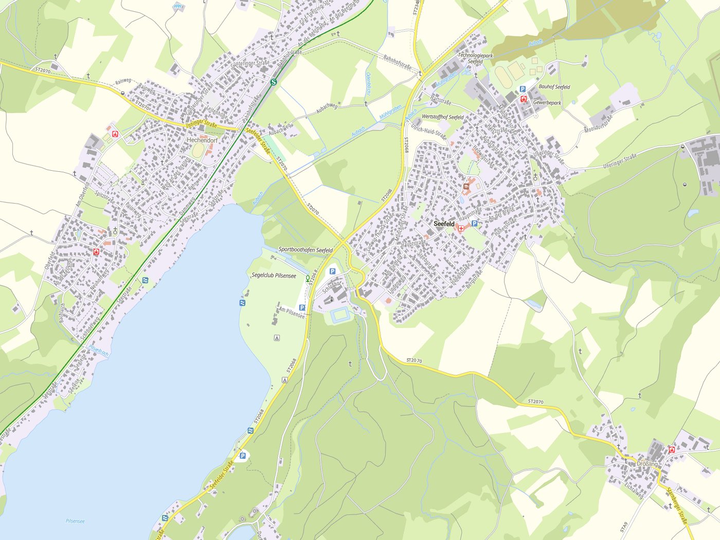 Kartenausschnitt Seefeld mit Gewässern