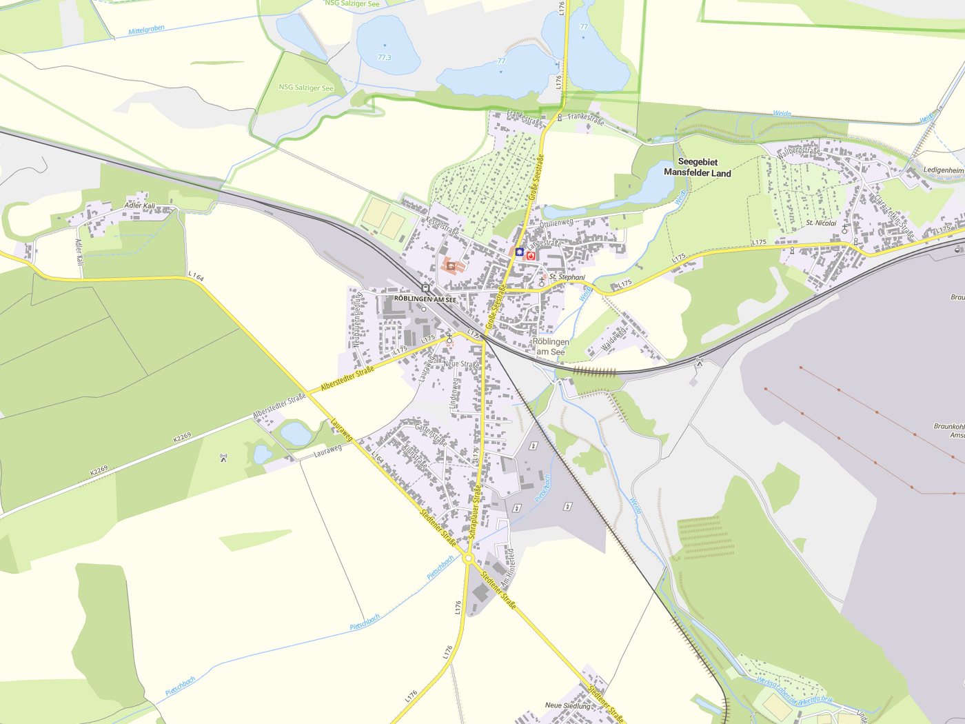 Kartenausschnitt Seegebiet Mansfelder Land mit Gewässern