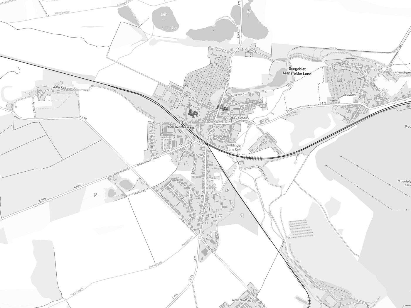 Kartenausschnitt Seegebiet Mansfelder Land mit Gewässern