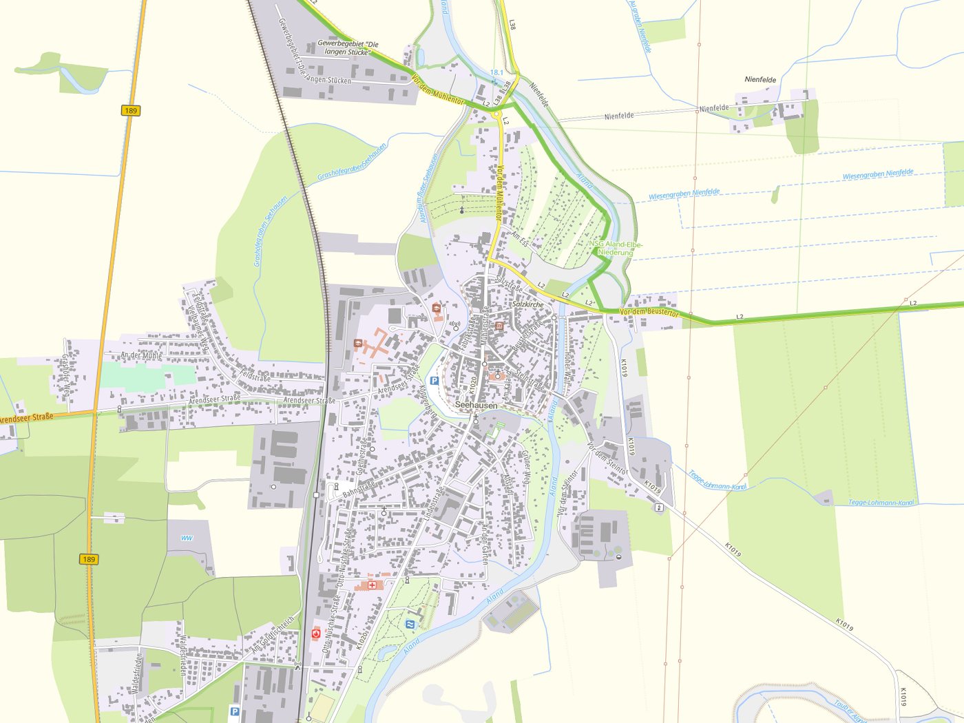 Kartenausschnitt Seehausen (Altmark) mit Gewässern