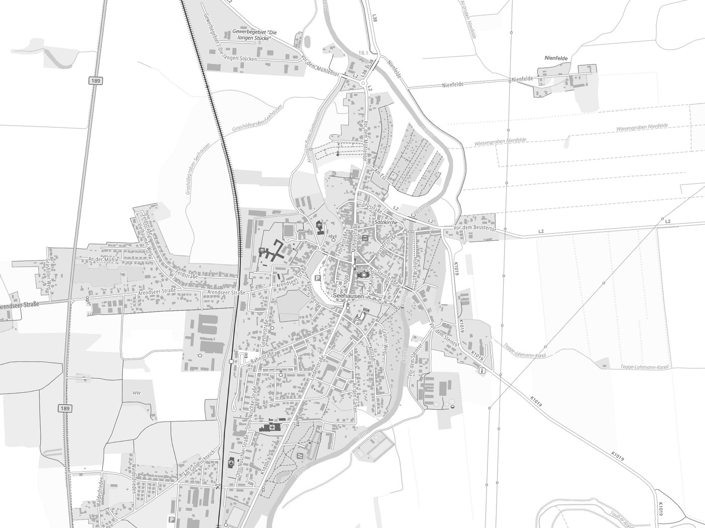 Kartenausschnitt Seehausen (Altmark) mit Gewässern