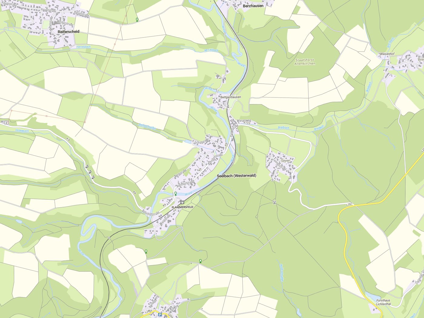 Kartenausschnitt Seelbach (Westerwald) mit Gewässern