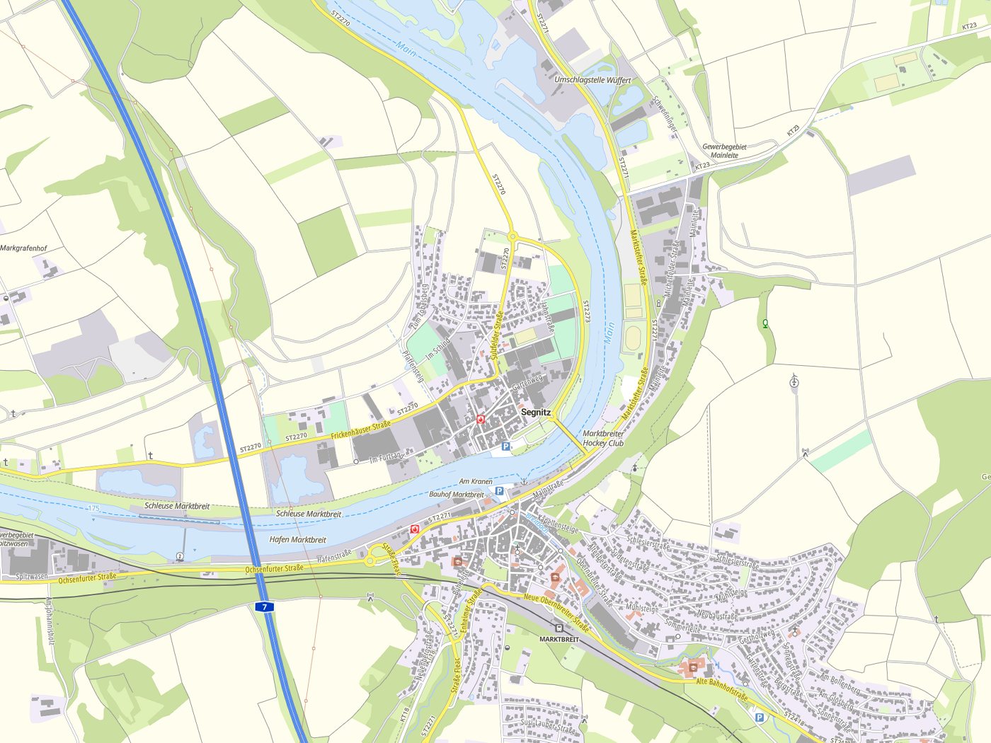 Kartenausschnitt Segnitz mit Gewässern