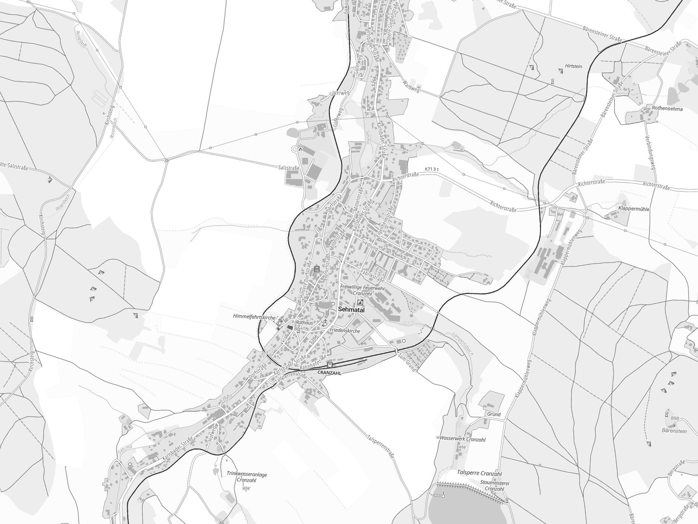 Kartenausschnitt Sehmatal mit Gewässern