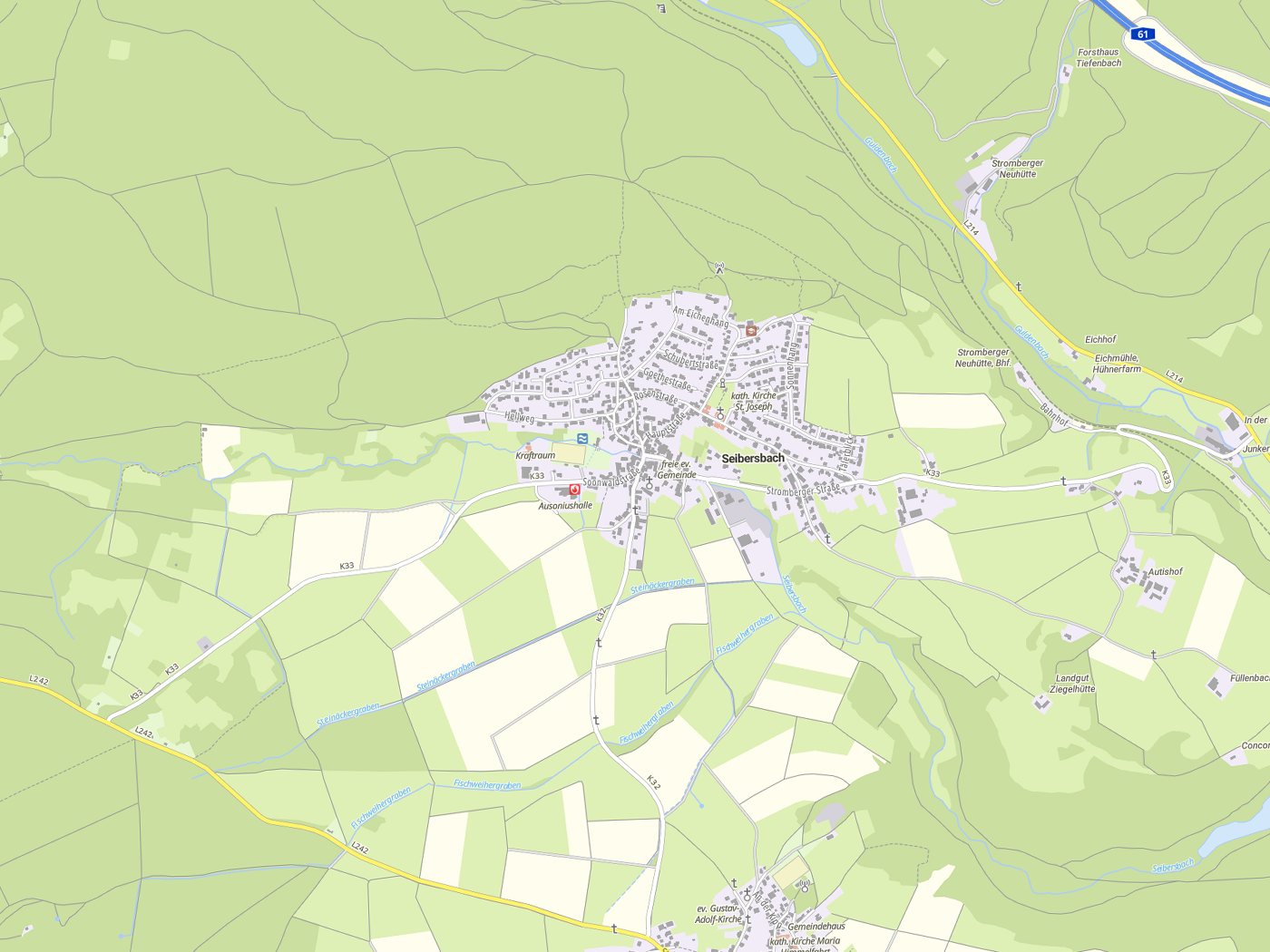 Kartenausschnitt Seibersbach mit Gewässern
