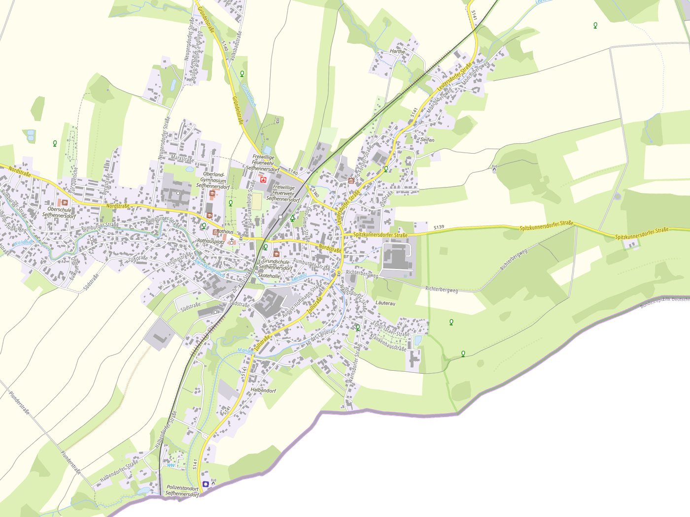 Kartenausschnitt Seifhennersdorf mit Gewässern
