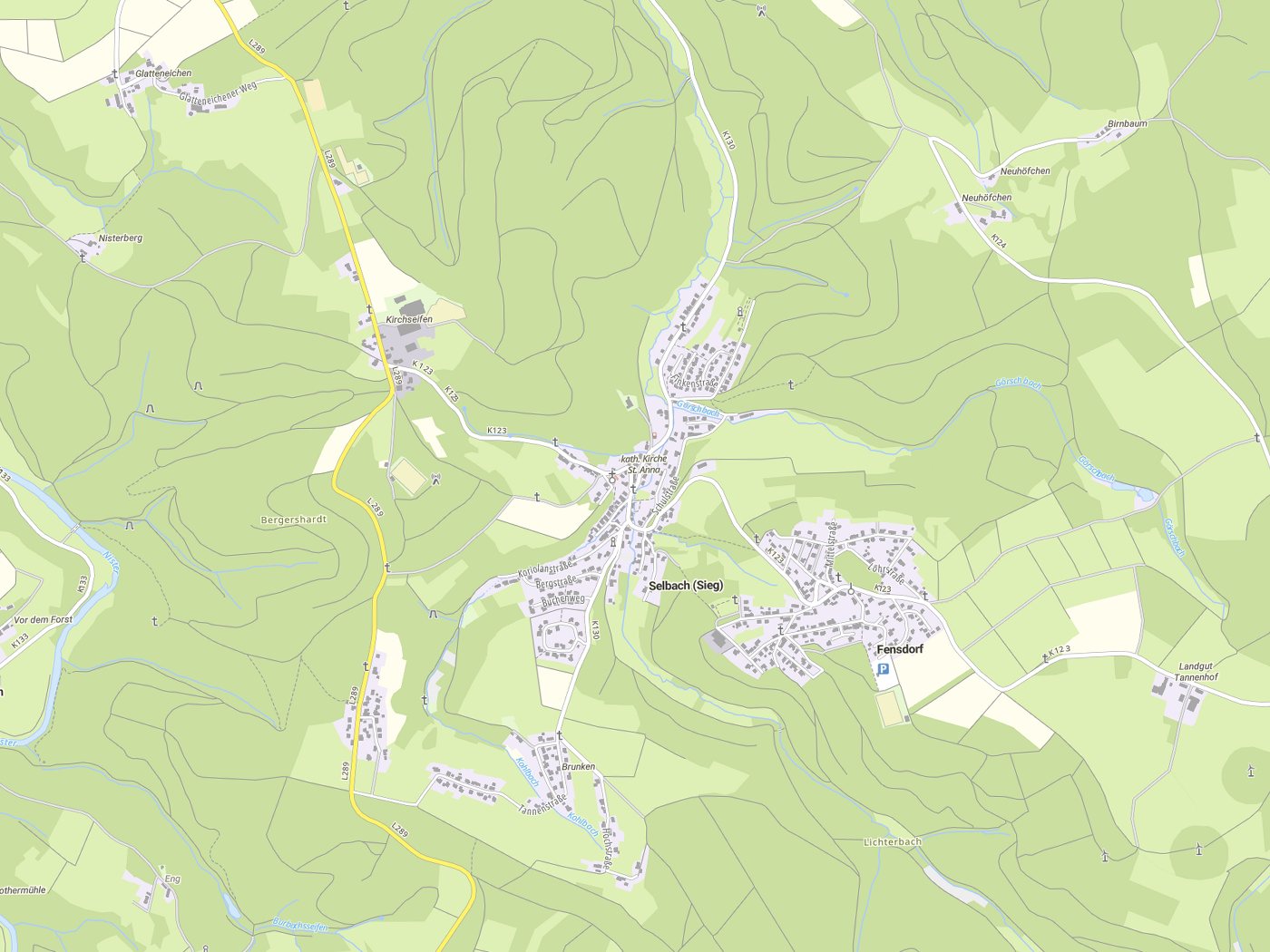 Kartenausschnitt Selbach (Sieg) mit Gewässern