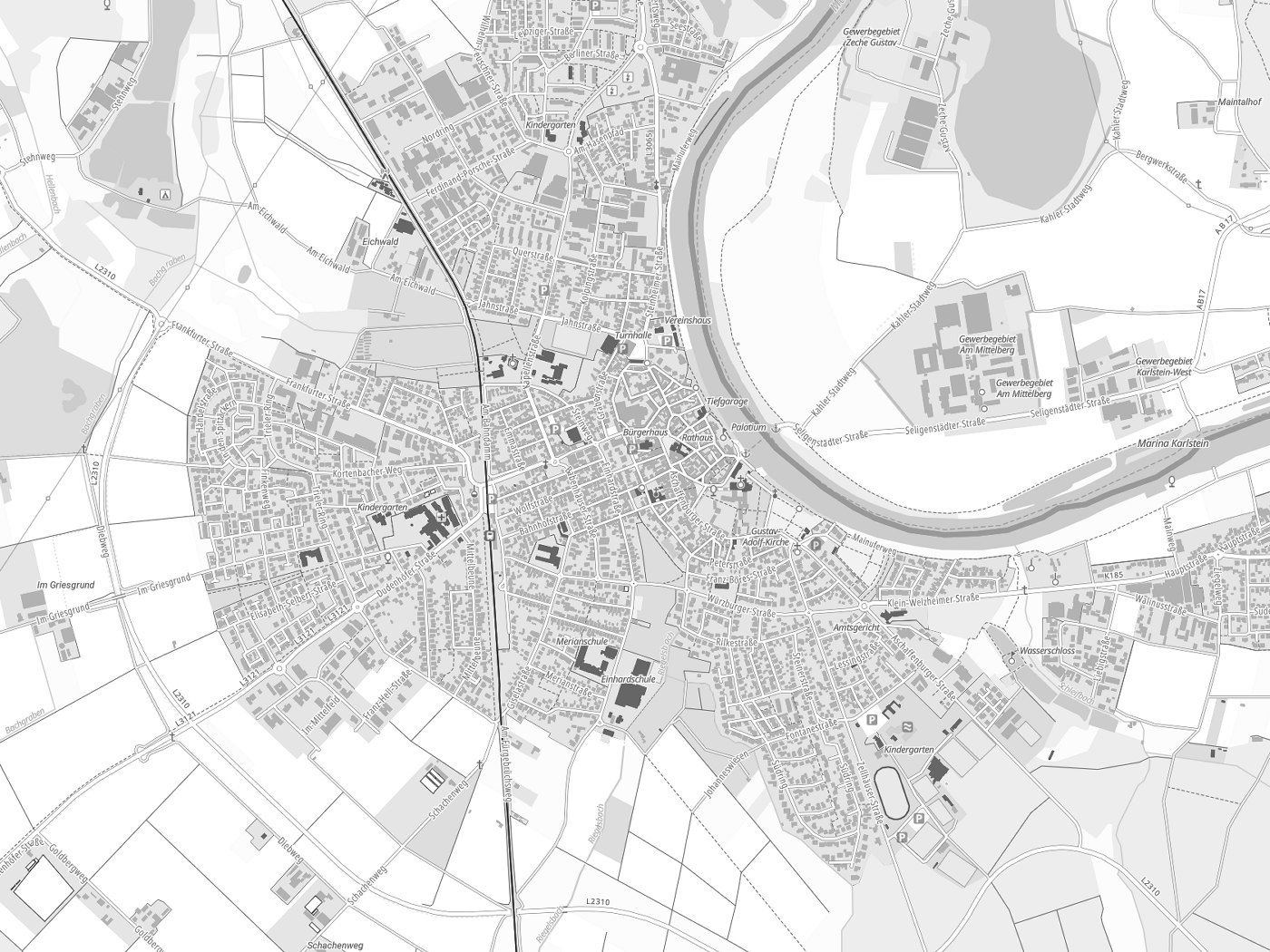 Kartenausschnitt Seligenstadt mit Gewässern